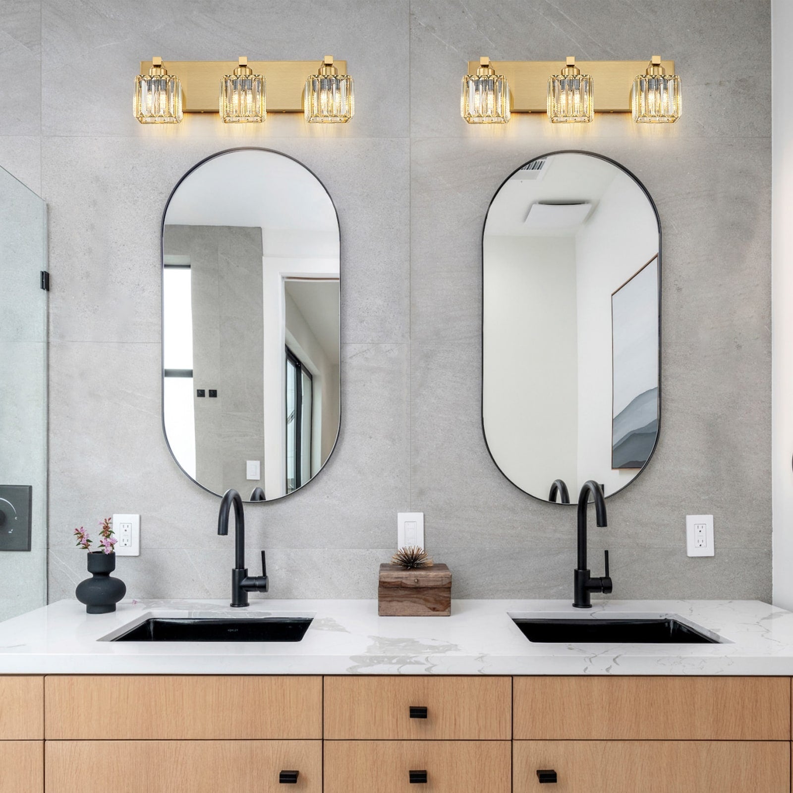 2/3/4/5 Light Bathroom Vanity Light Wall Sconce with Crystal Shade