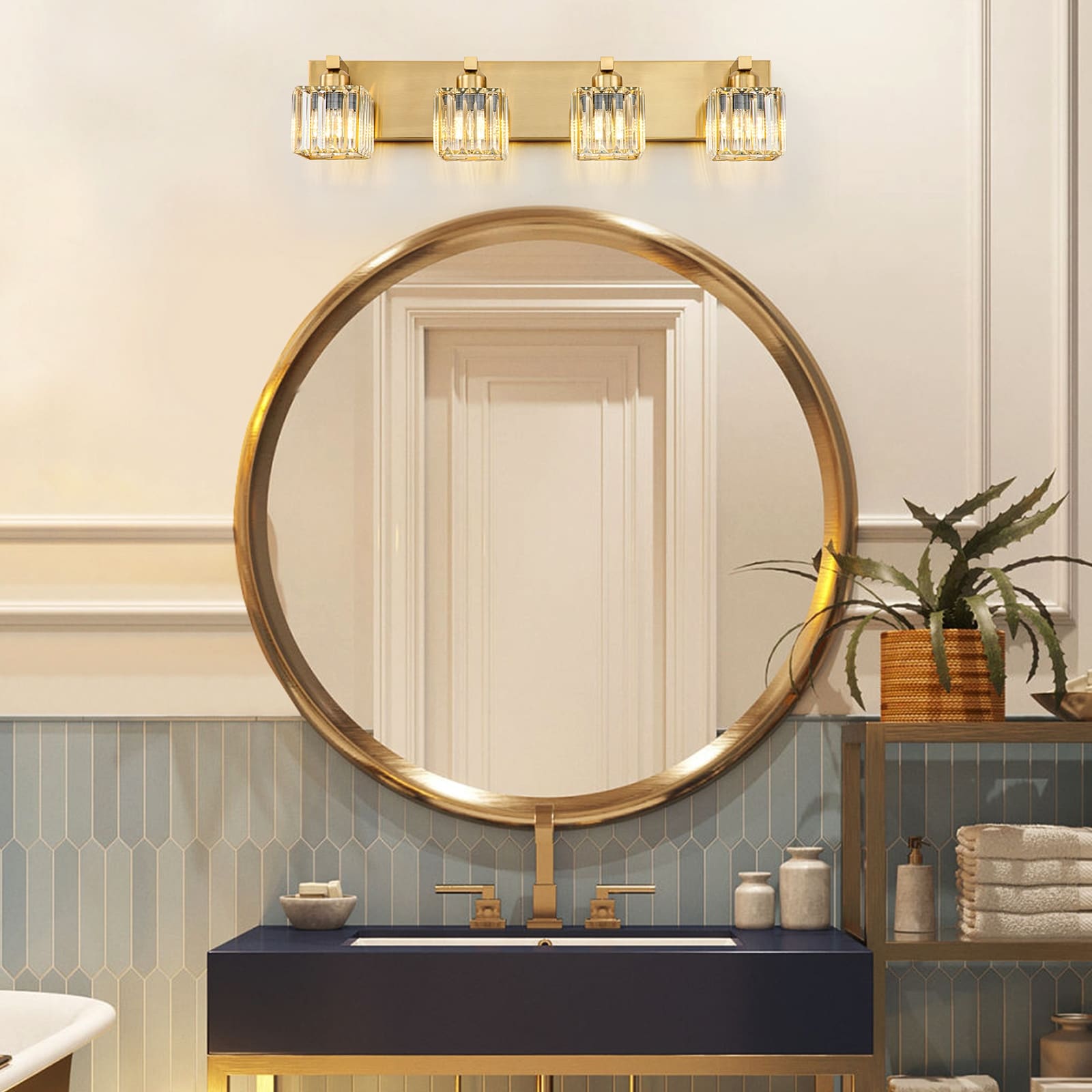 2/3/4/5 Light Bathroom Vanity Light Wall Sconce with Crystal Shade