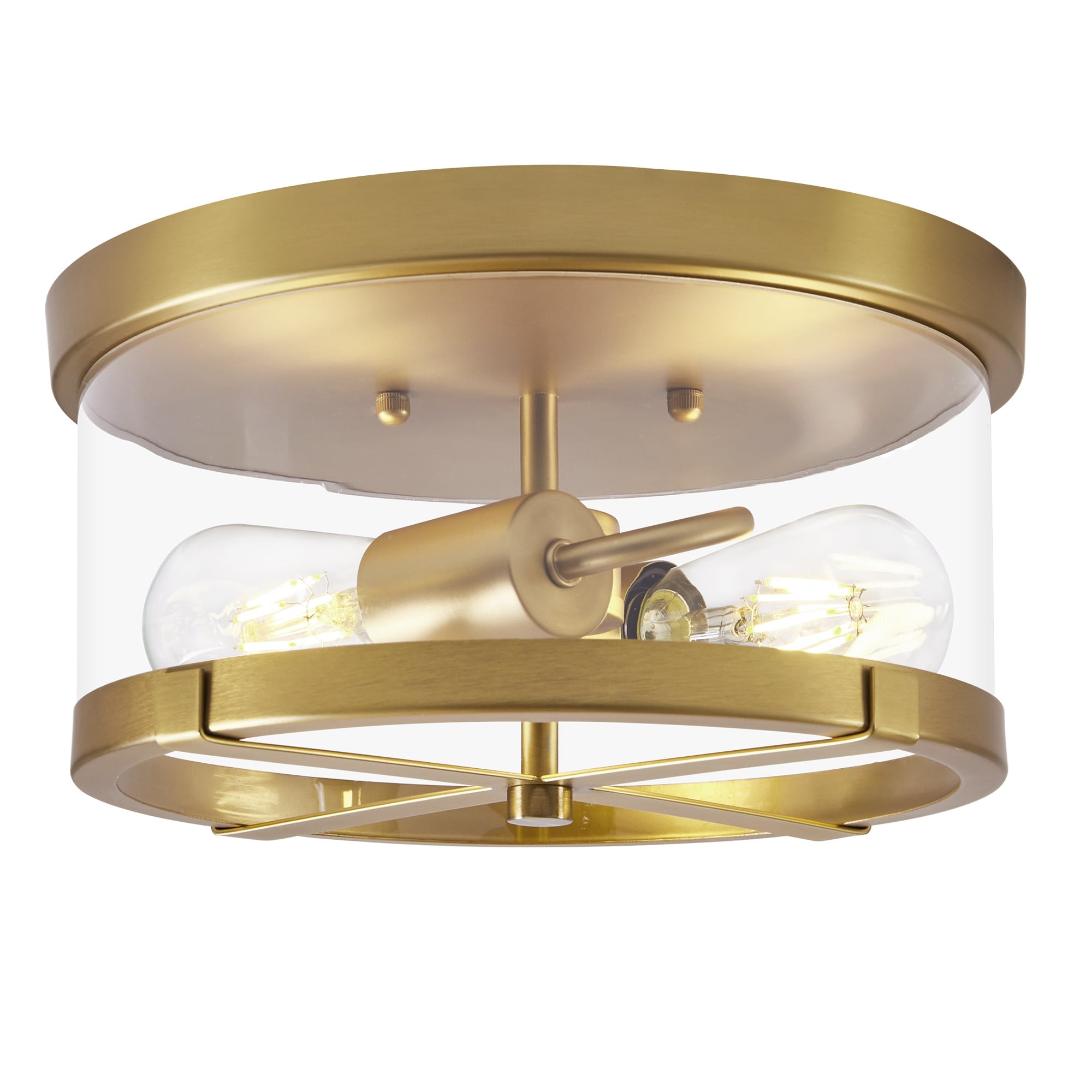2-Light Flush Mount Clear Glass Ceiling Light with Metal Frame
