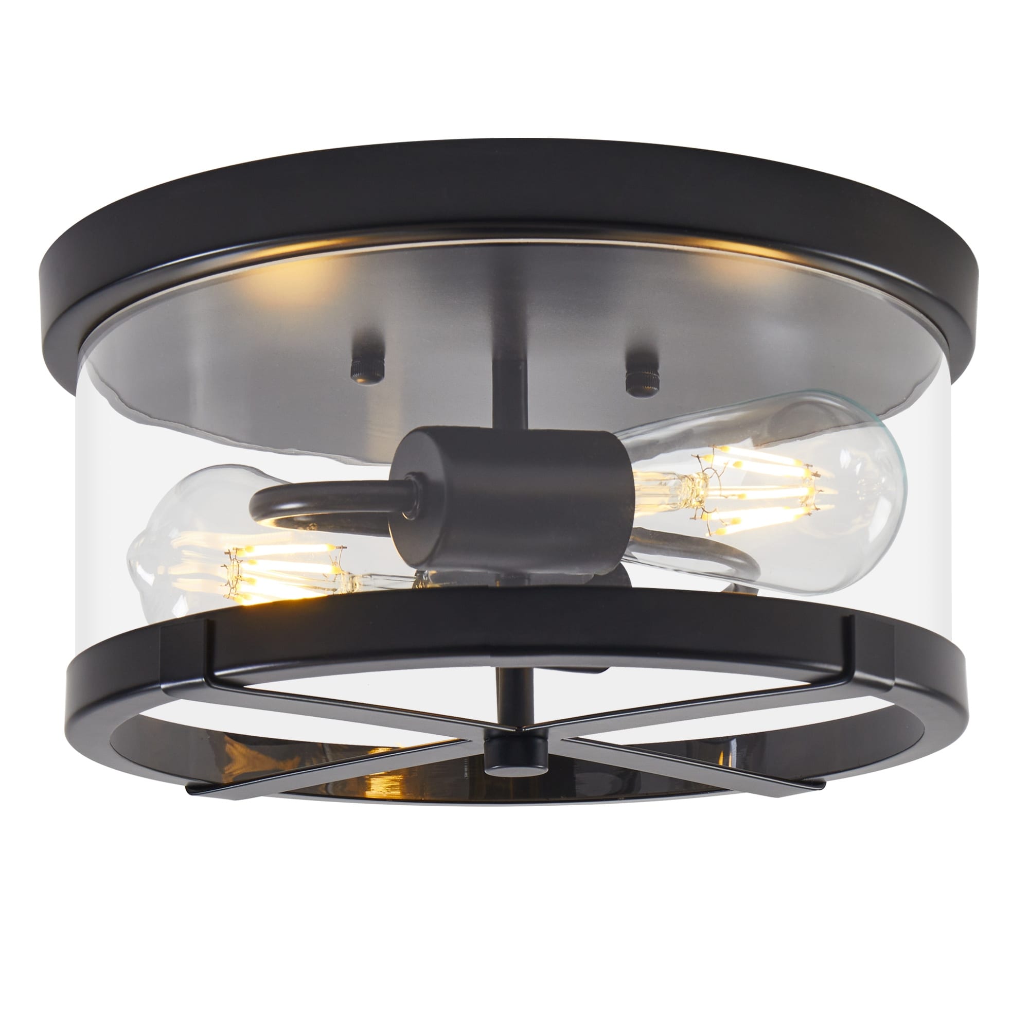 2-Light Flush Mount Clear Glass Ceiling Light with Metal Frame