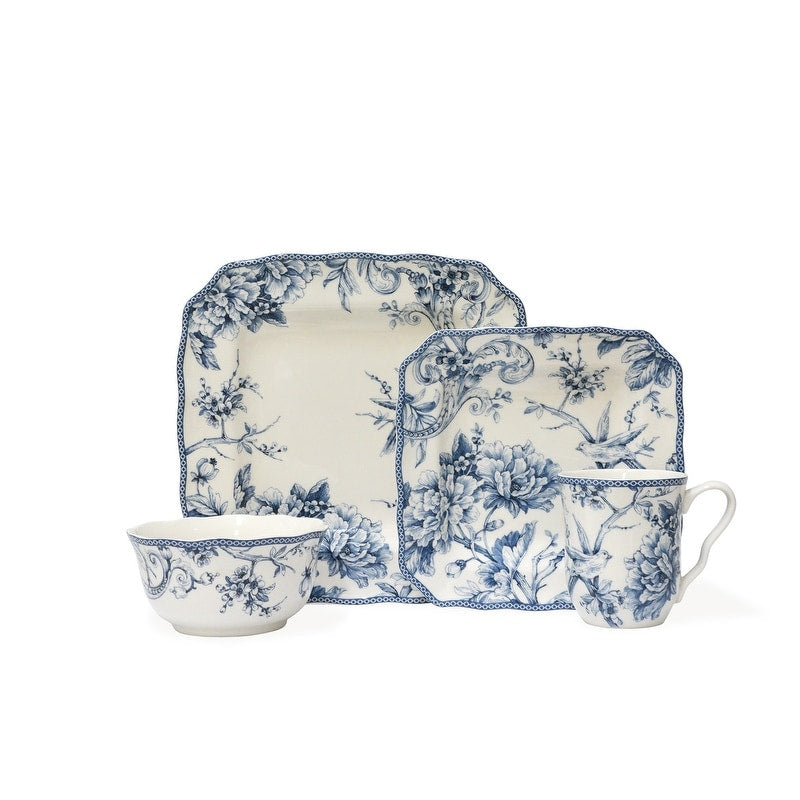 222 Fifth Adelaide 16-Piece Porcelain Dinnerware Set, Blue
