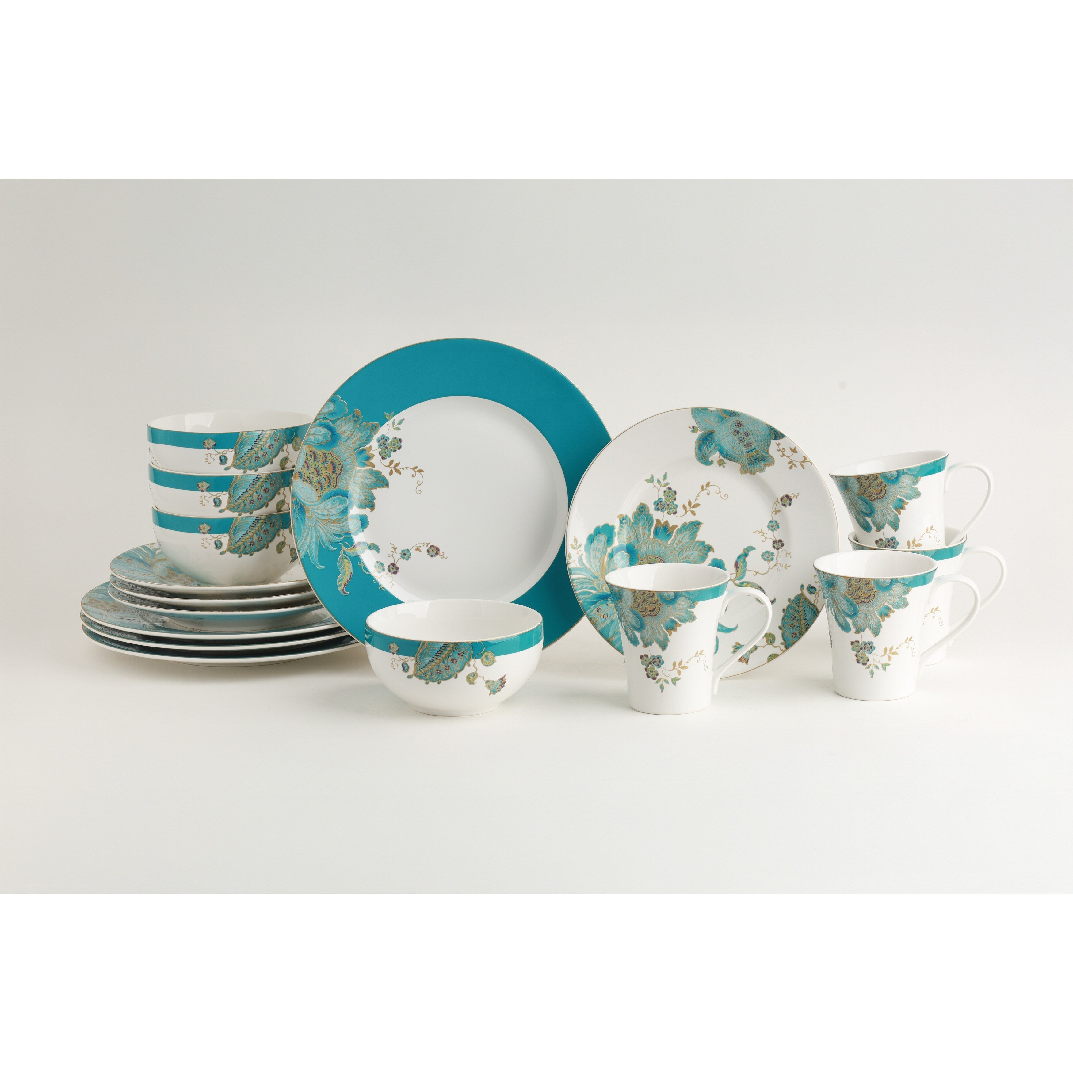 222 Fifth Eliza 16-Piece Porcelain Dinnerware Set, Teal