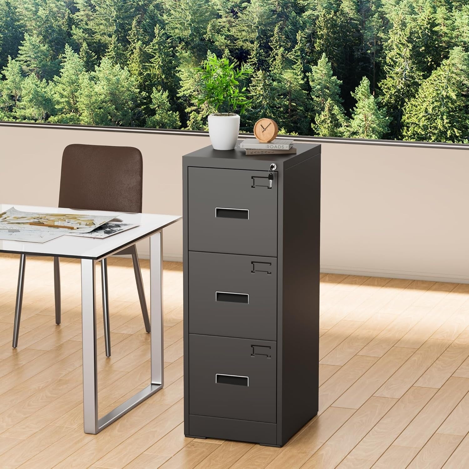 3 Drawer Metal Locking File Cabinet for Home Office, Rolling Cabinet Fully Assembled