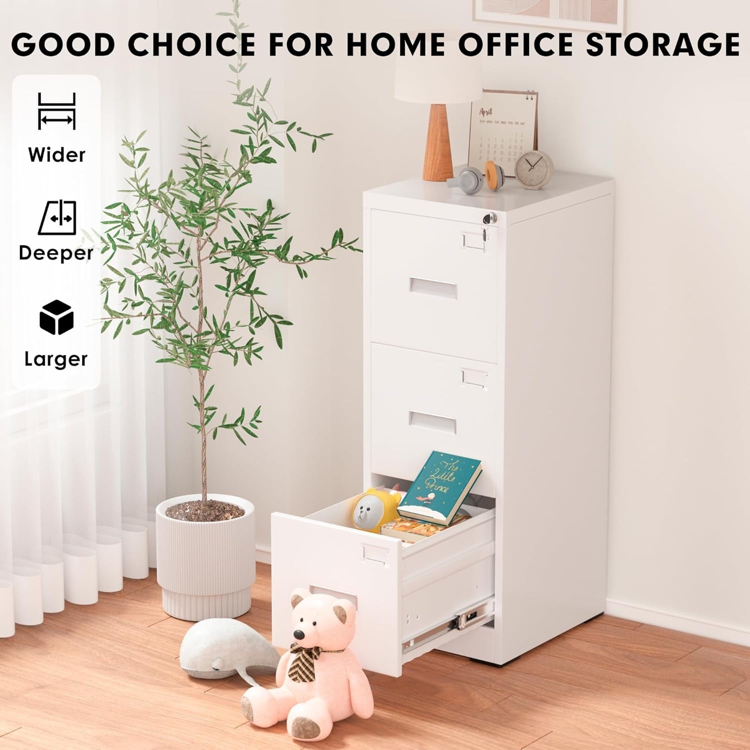 3 Drawer Metal Locking File Cabinet for Home Office, Rolling Cabinet Fully Assembled