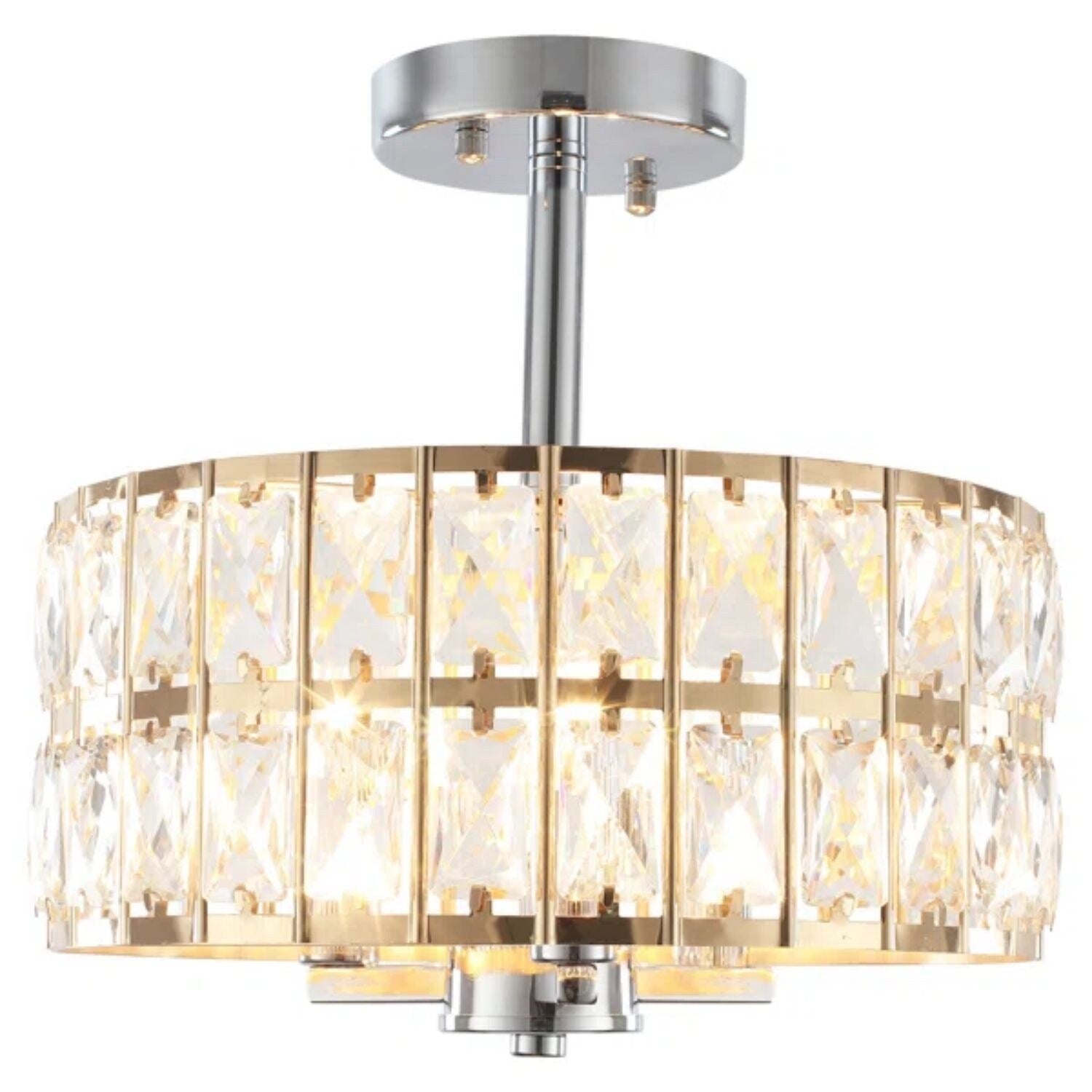 3-Light Crystal Semi Flush Mount Lights for Living Room Hallway