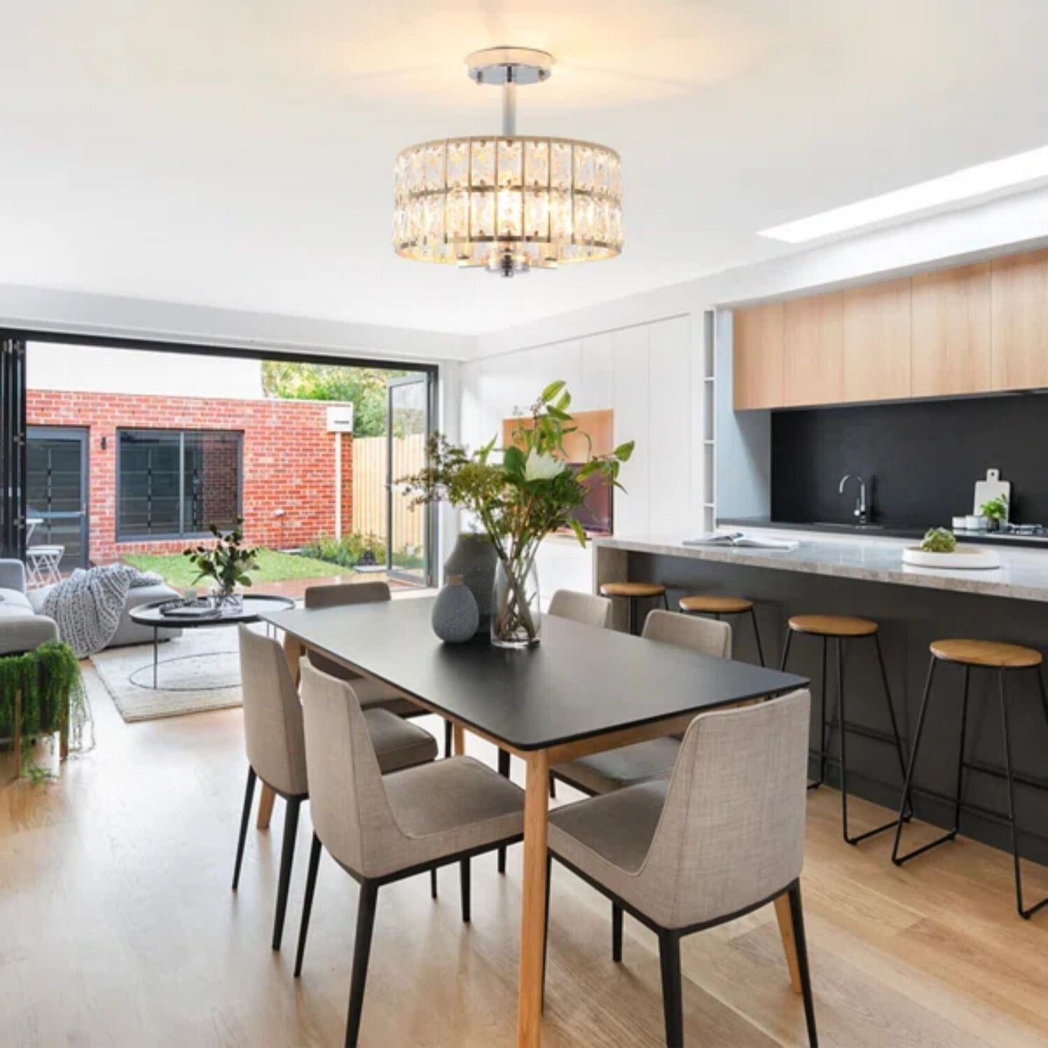 3-Light Crystal Semi Flush Mount Lights for Living Room Hallway