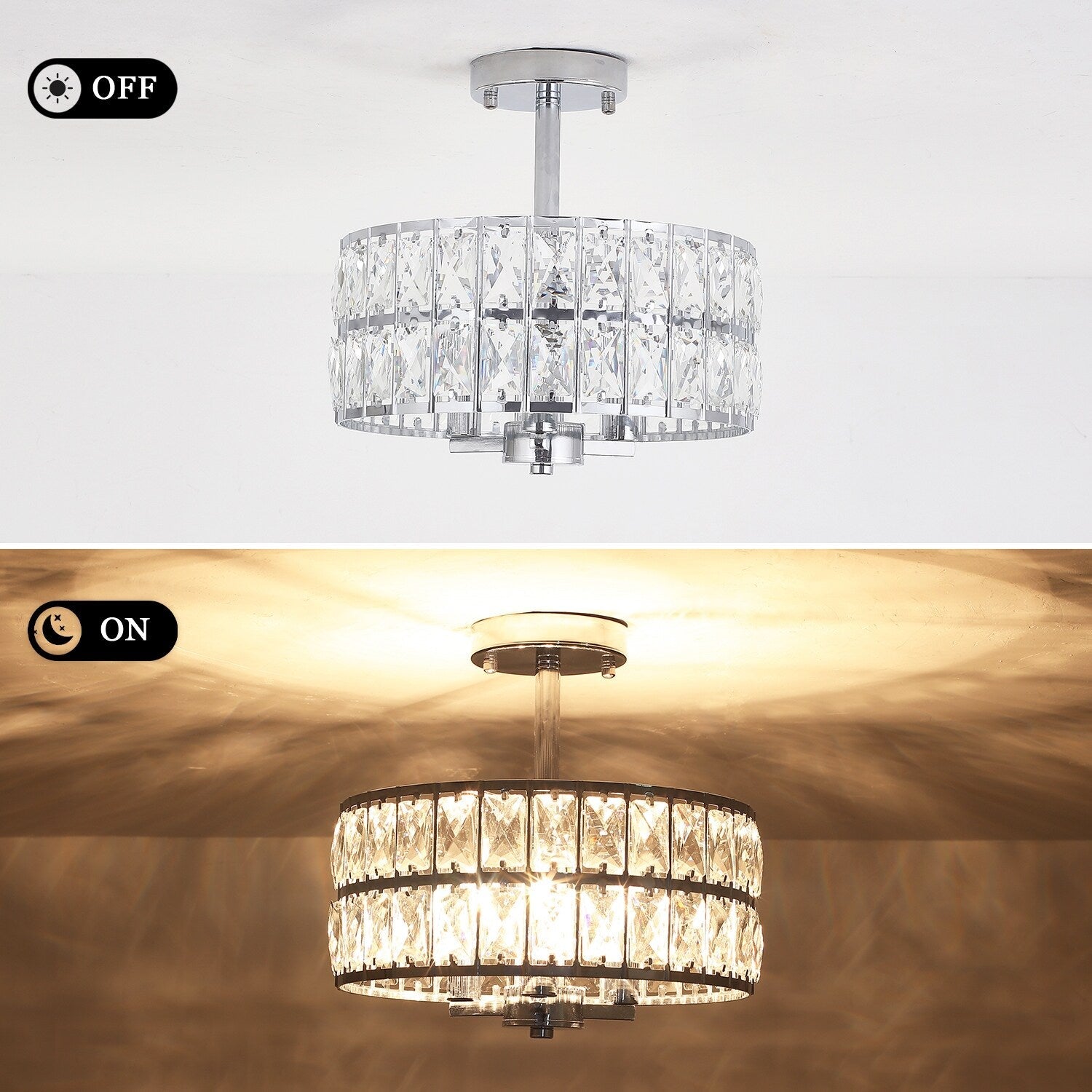 3-Light Crystal Semi Flush Mount Lights for Living Room Hallway