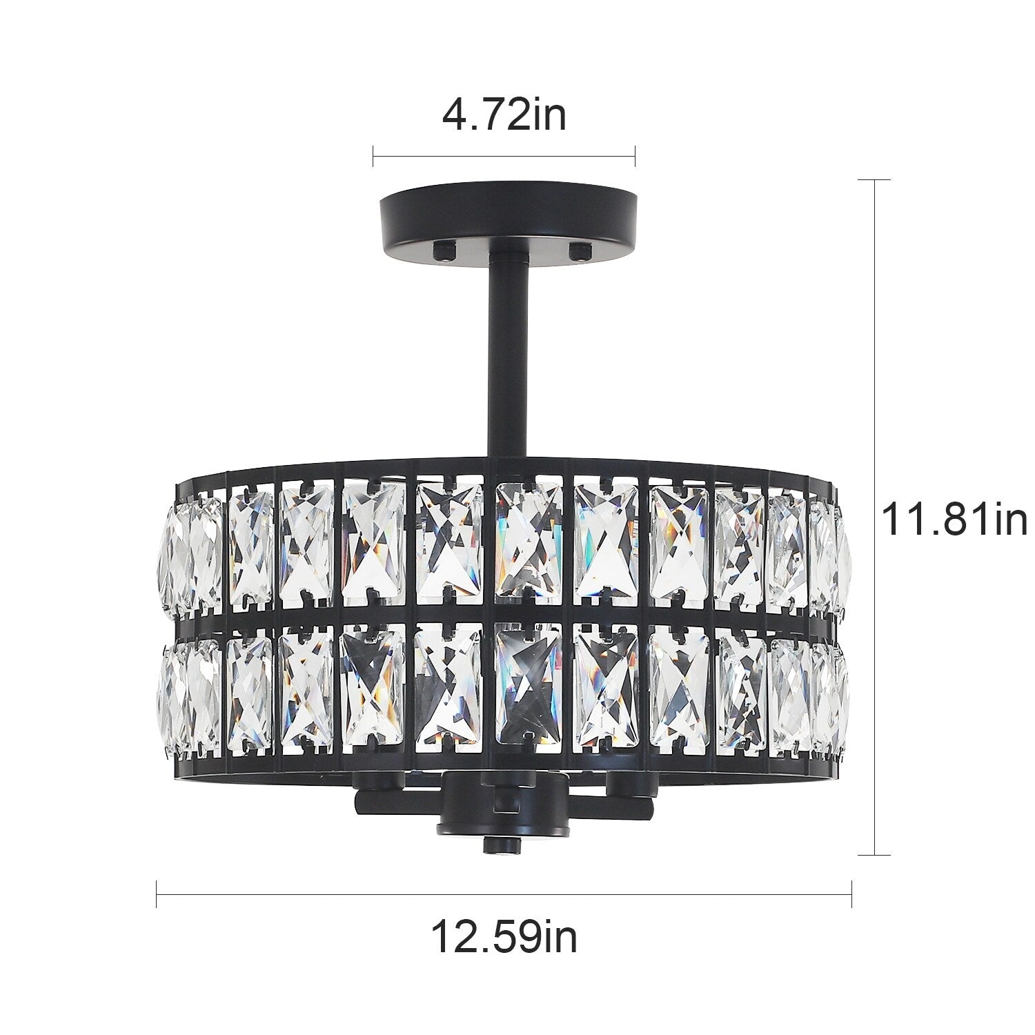 3-Light Crystal Semi Flush Mount Lights for Living Room Hallway