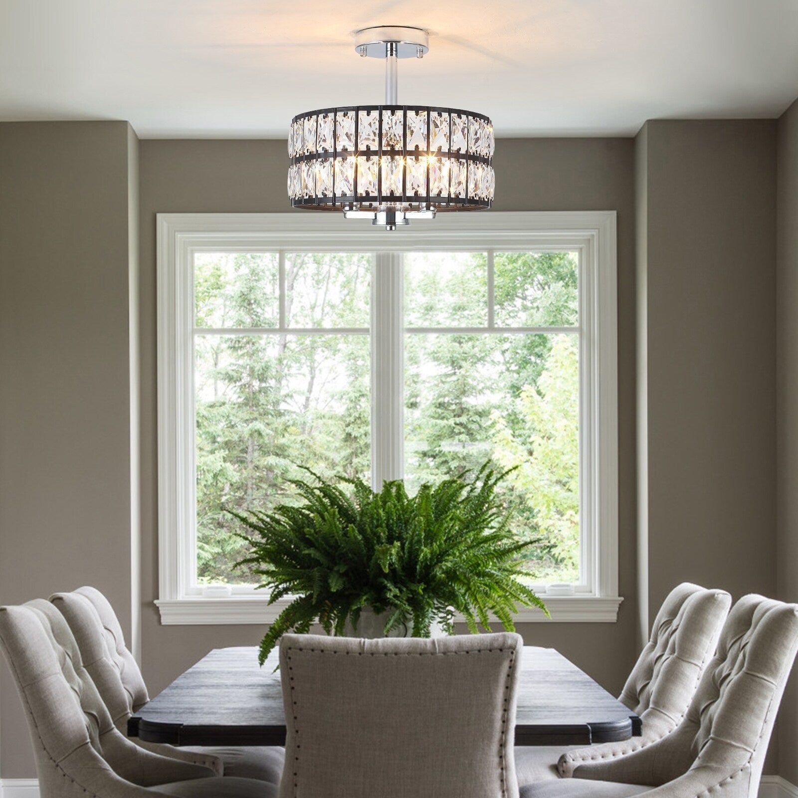 3-Light Crystal Semi Flush Mount Lights for Living Room Hallway