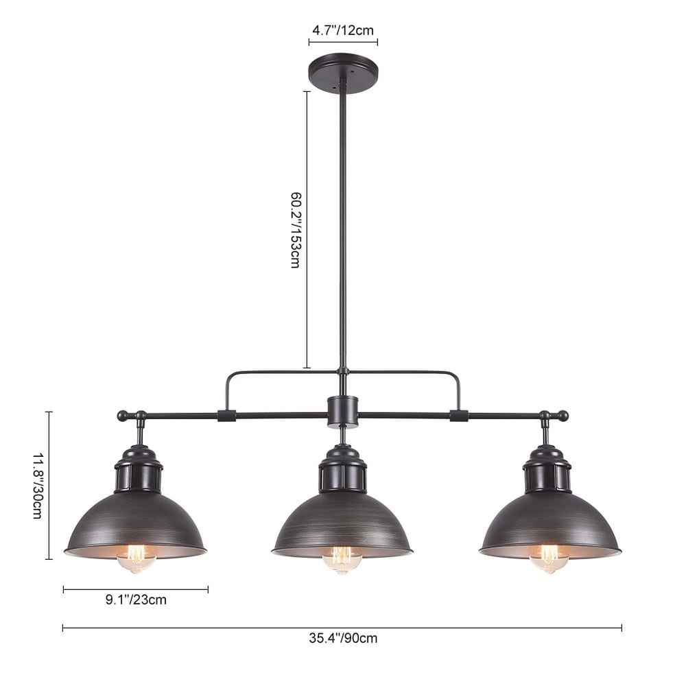 3-Light Farmhouse Retro Metal Linear Dome Pendant Light/Kitchen Island Lights