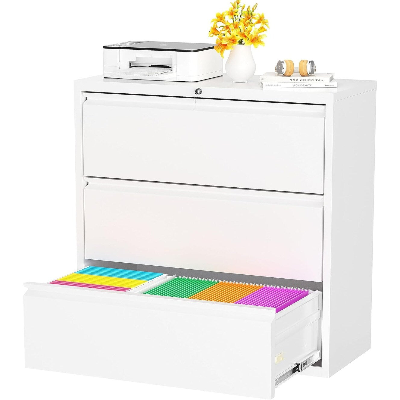 3 Drawer Metal Locking File Cabinet for Home Office, Rolling Cabinet Fully Assembled