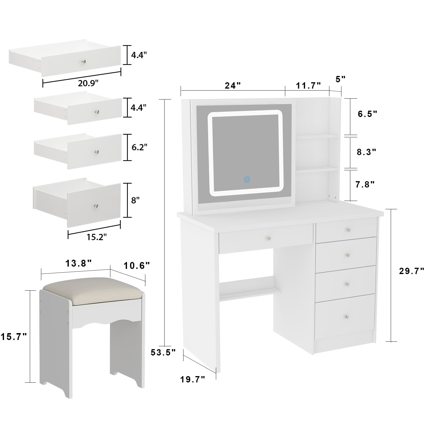 39.4'' W Dresser Makeup Vanity Set with Stool and Mirror Room