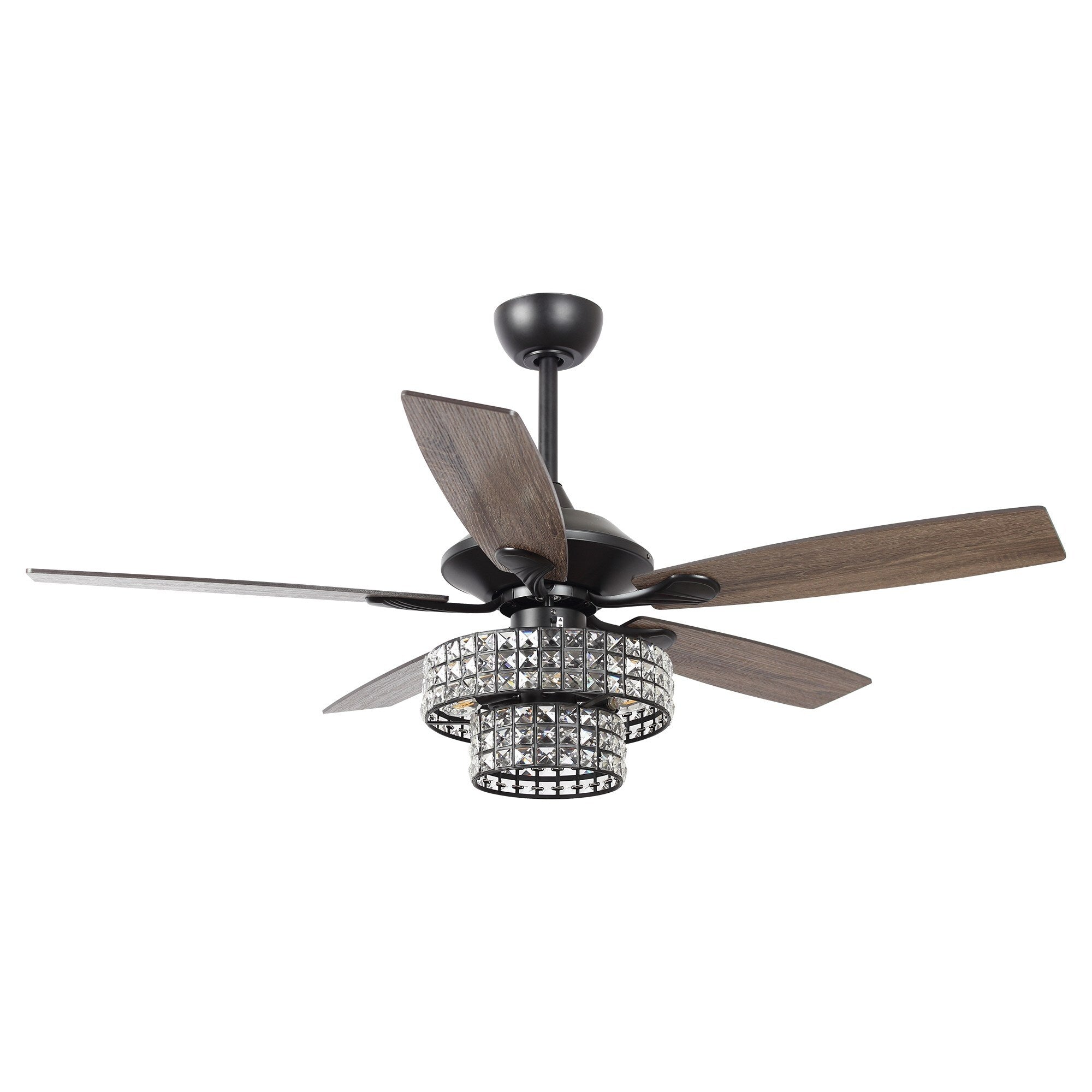 52-inch Chrome Wooden 5-blade Modern Crystal Ceiling Fan with Remote