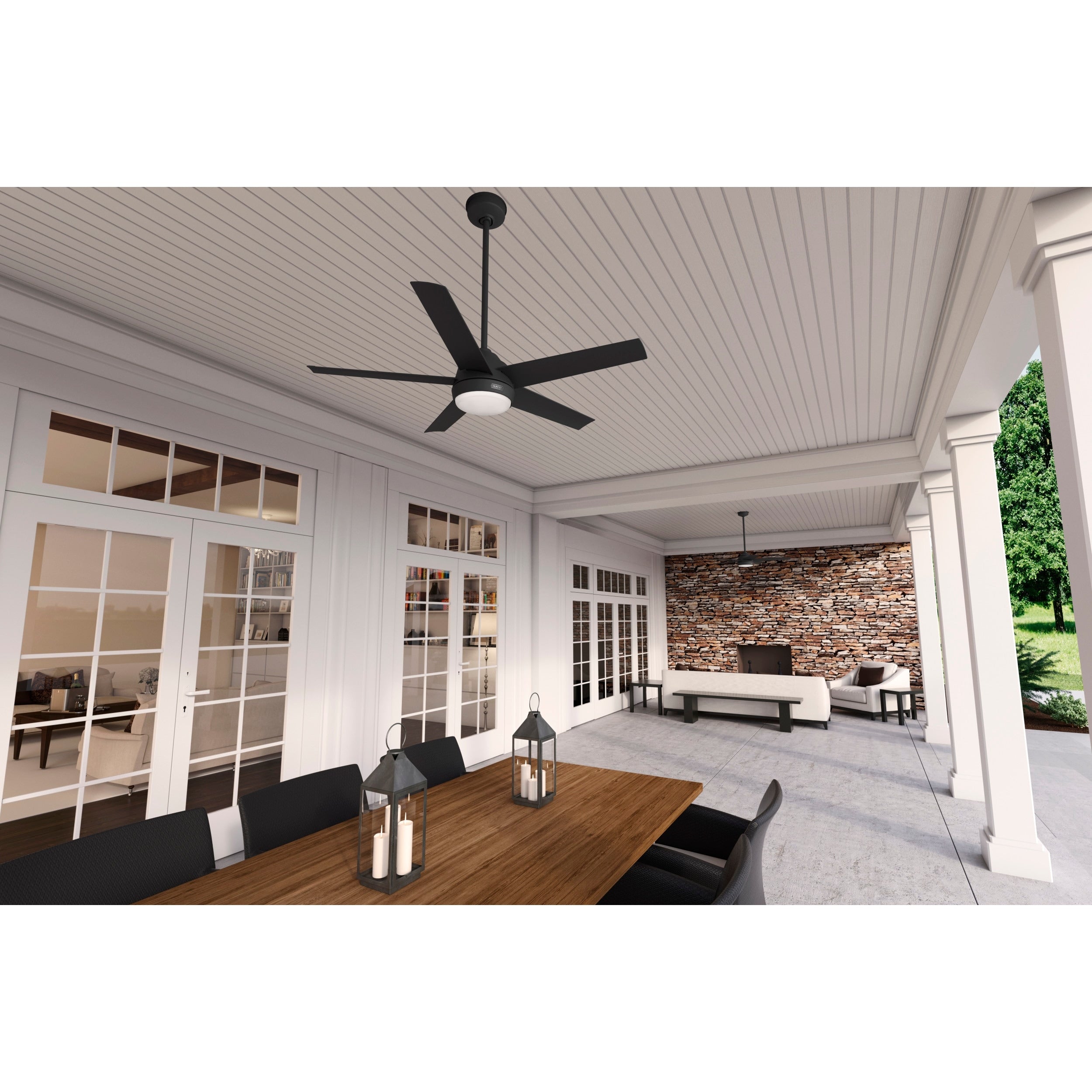 Hunter 52 Skyflow Outdoor Ceiling Fan w/ LED Light Kit, Wall Control - Coastal Modern Contemporary - WeatherMax - WET-RATED!