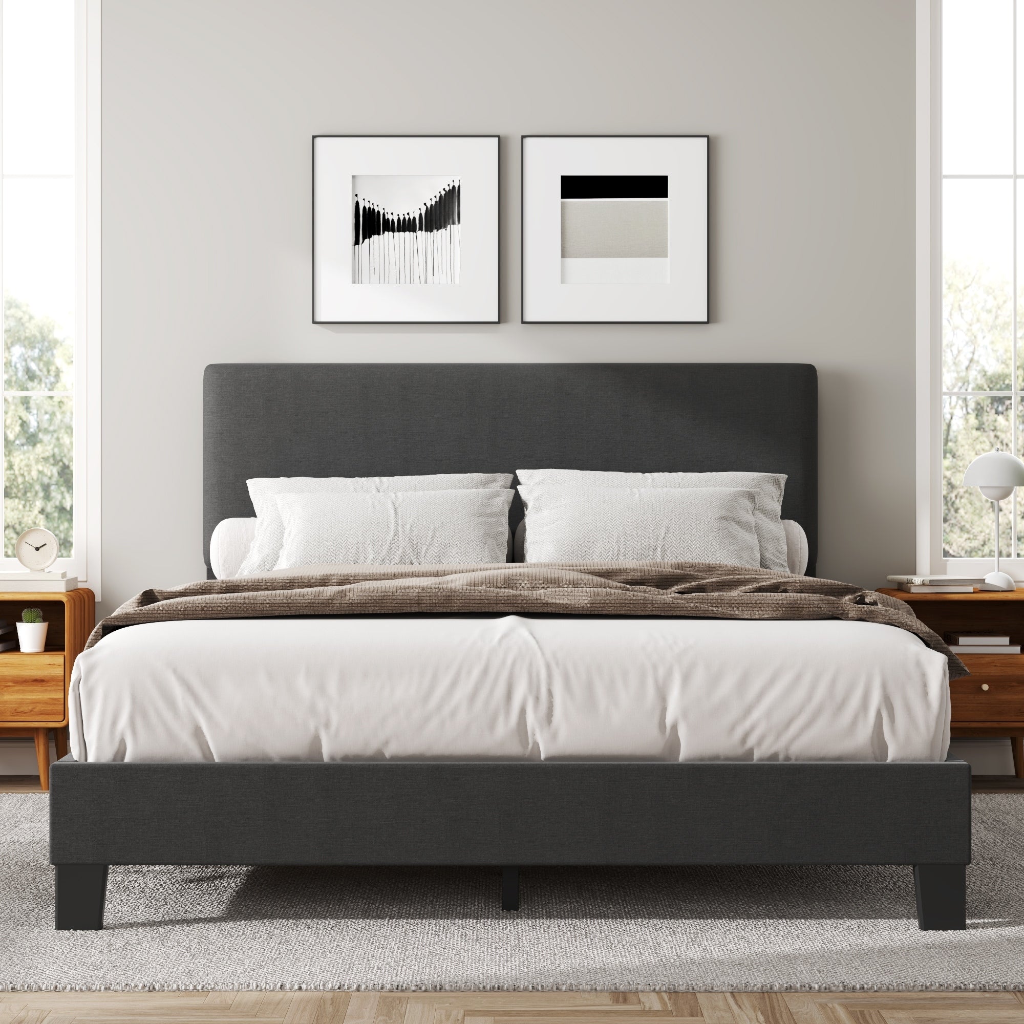 Lifezone Adjustable Queen Size Upholstered Platform Bed Frame