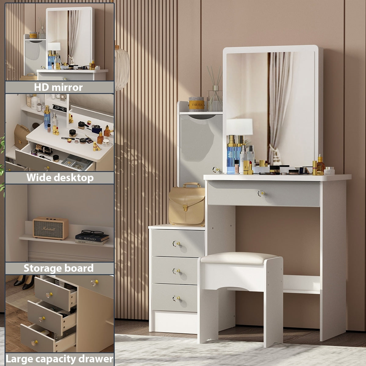 Makeup Vanity Set with Mirror and stool