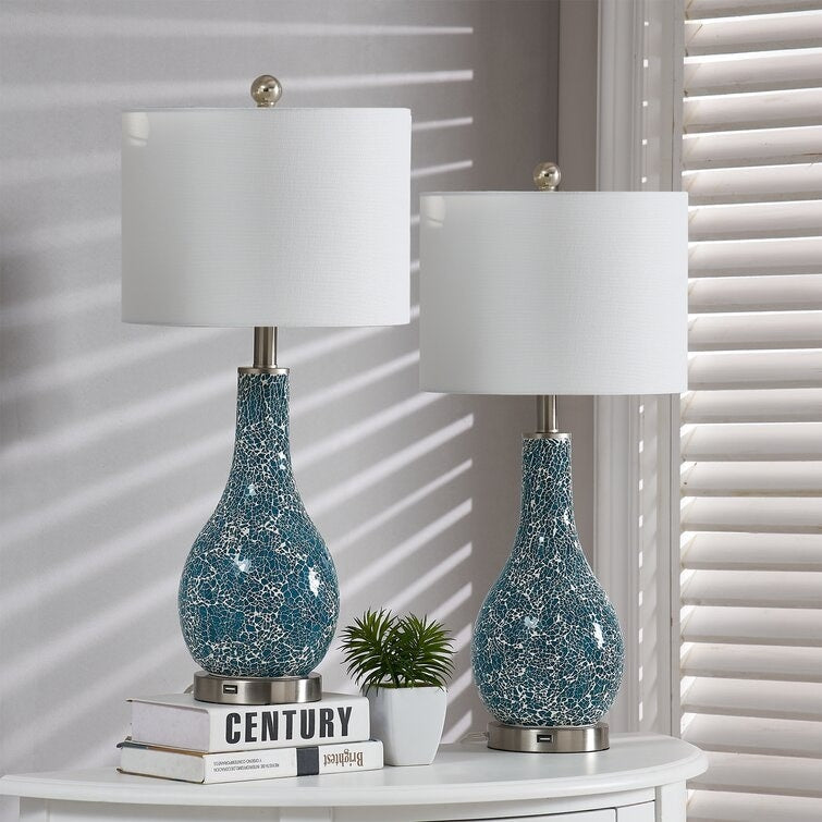 25.25 Glass Table Lamp Set with USB (Set of 2)