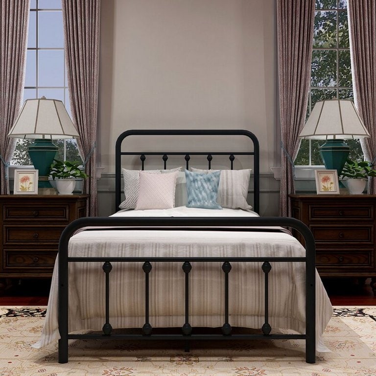Alazyhome Simple Vintage Metal Platform Bed Frame, Easy-Assembly
