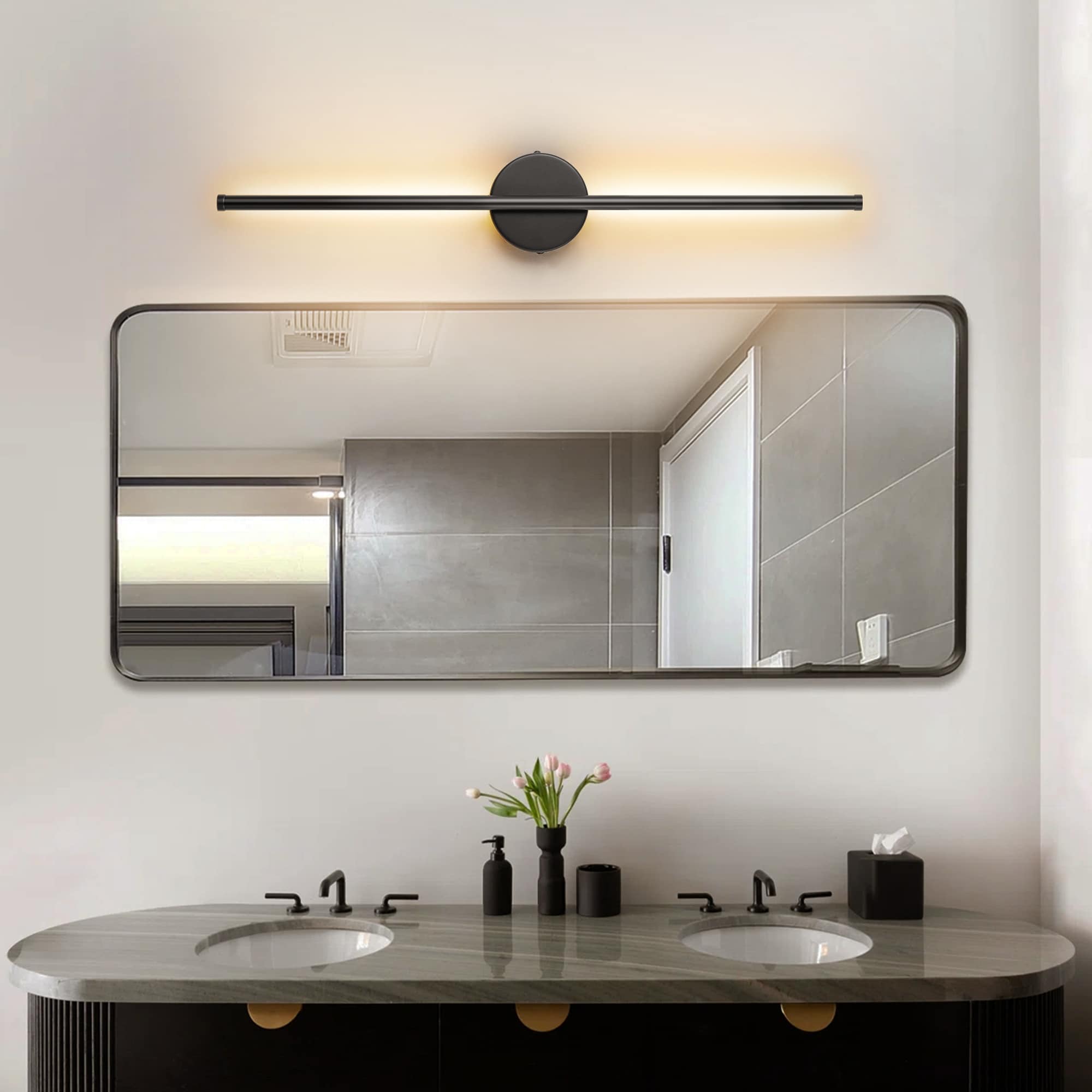 1-Light Black/ Gold/ Nickel Modern Long Linear Strip Wall Sconce Dimmable LED Bathroom Vanity Light