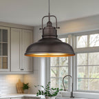 1-Light Industrial Farmhouse Metal Dome Pendant Light, Oil Rubbed Bronze Finish