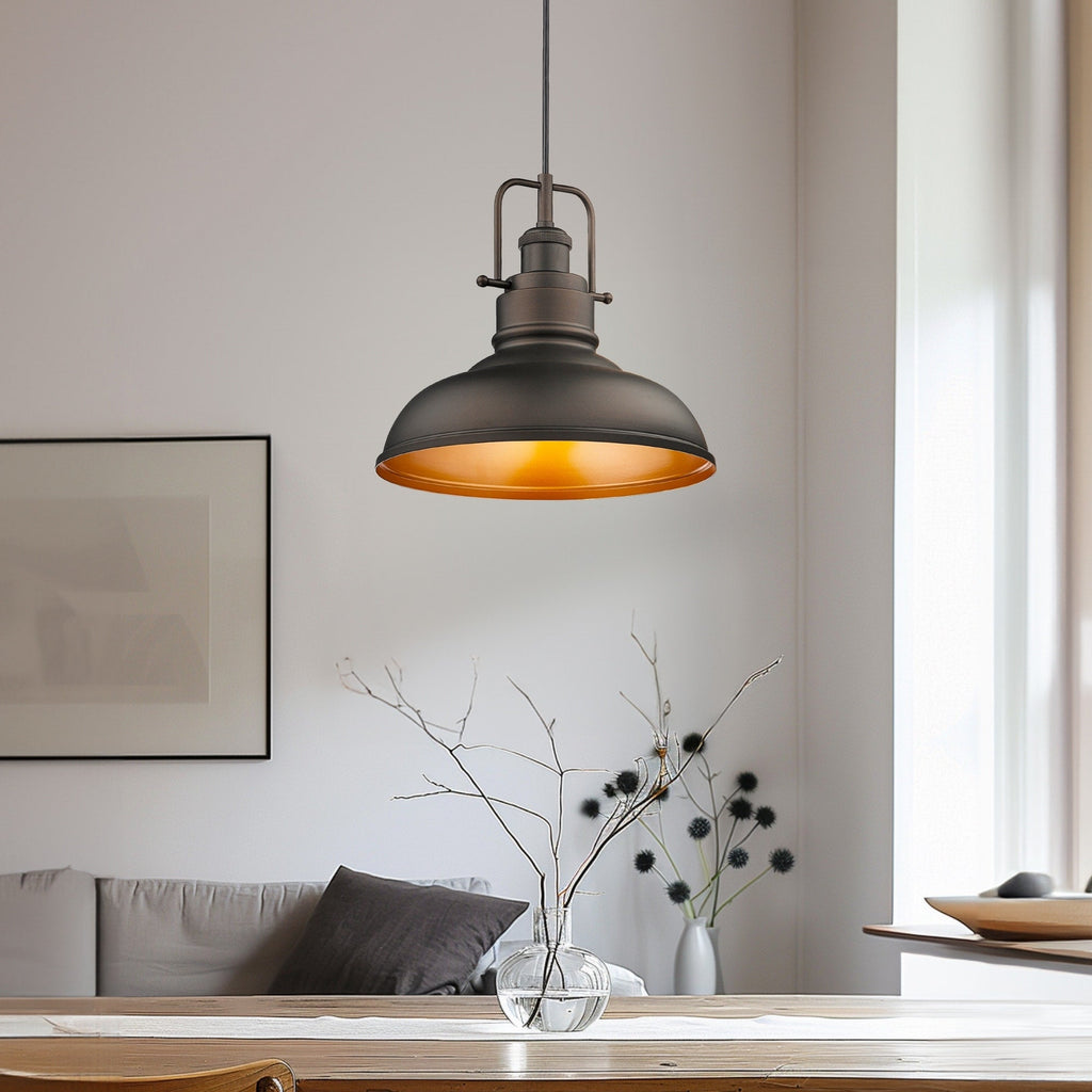 1-Light Industrial Farmhouse Metal Dome Pendant Light, Oil Rubbed Bronze Finish