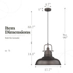 1-Light Industrial Farmhouse Metal Dome Pendant Light, Oil Rubbed Bronze Finish