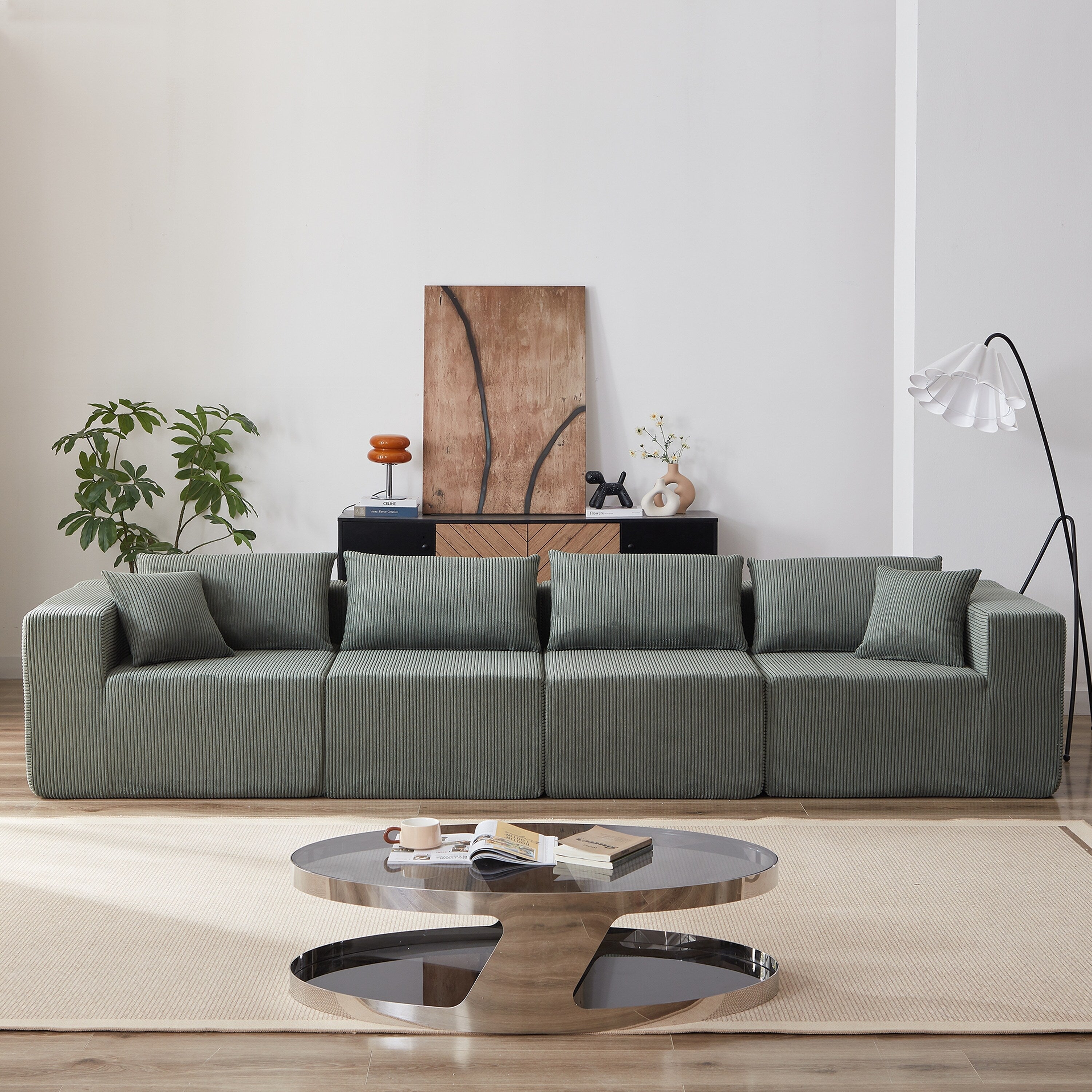 104-Inch Corduroy Modular L Shaped Sectional Sofa,Floor Couch Set,Foam-Filled Compressed Sofa,4 PC Free Combination