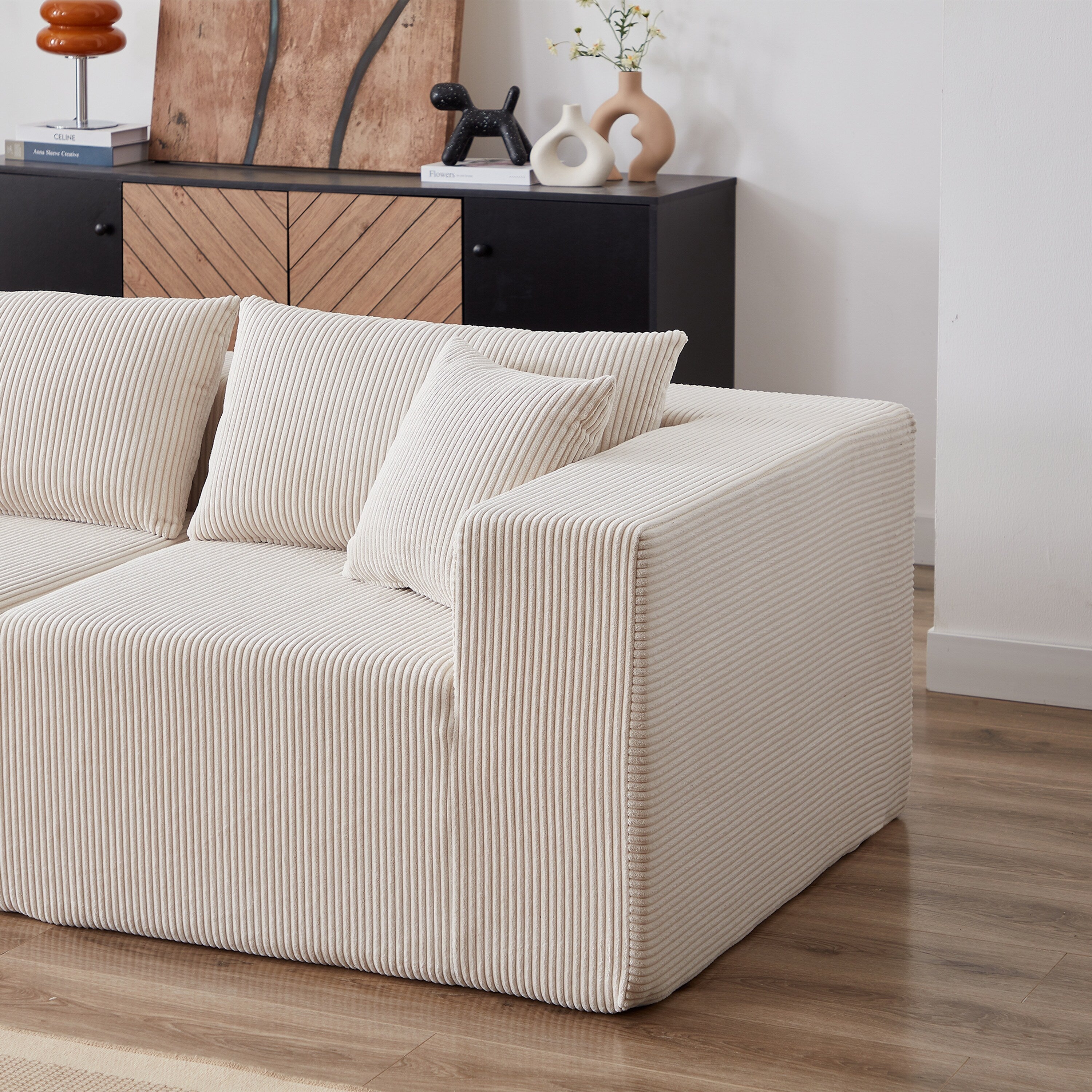 104-Inch Corduroy Modular L Shaped Sectional Sofa,Floor Couch Set,Foam-Filled Compressed Sofa,4 PC Free Combination
