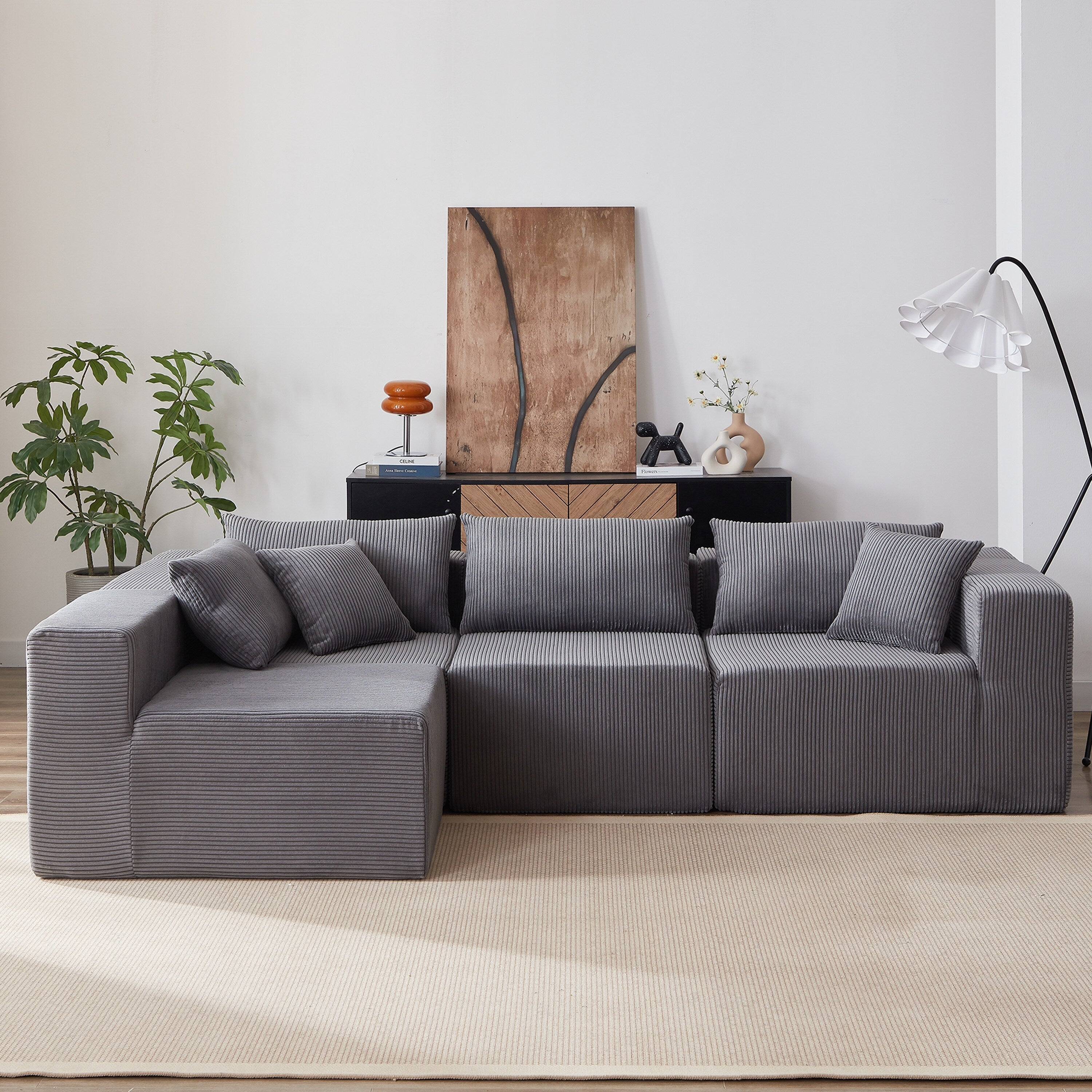 104-Inch Corduroy Modular L Shaped Sectional Sofa,Floor Couch Set,Foam-Filled Compressed Sofa,4 PC Free Combination