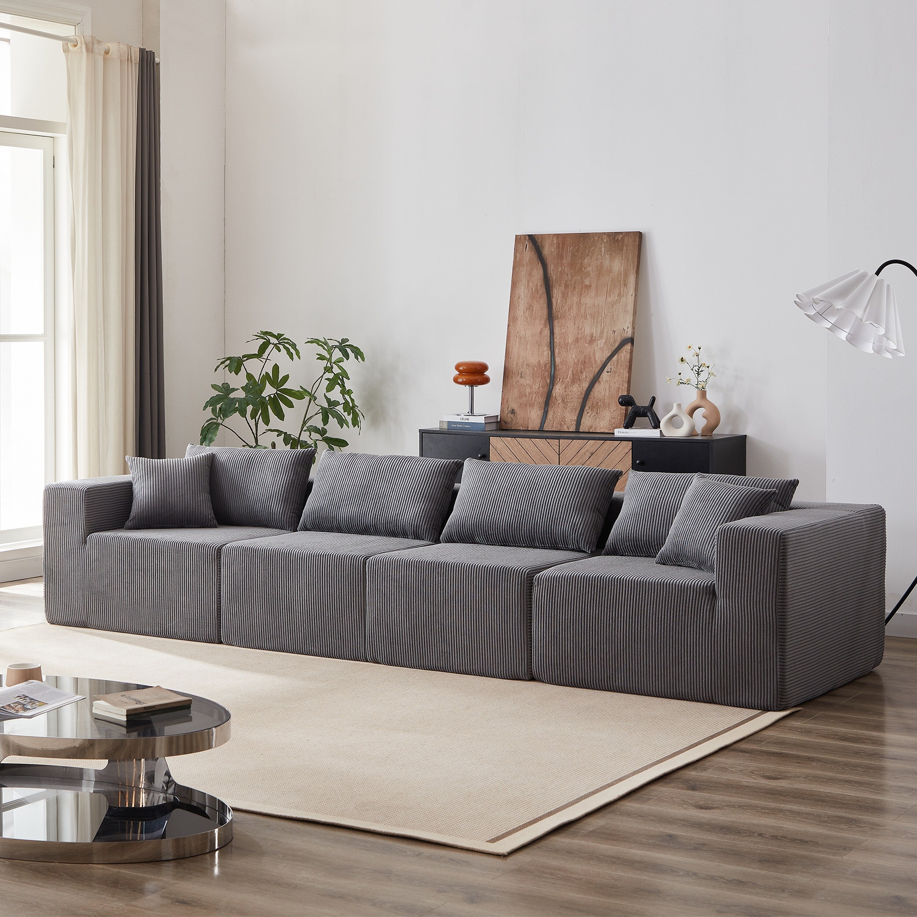 104-Inch Corduroy Modular L Shaped Sectional Sofa,Floor Couch Set,Foam-Filled Compressed Sofa,4 PC Free Combination