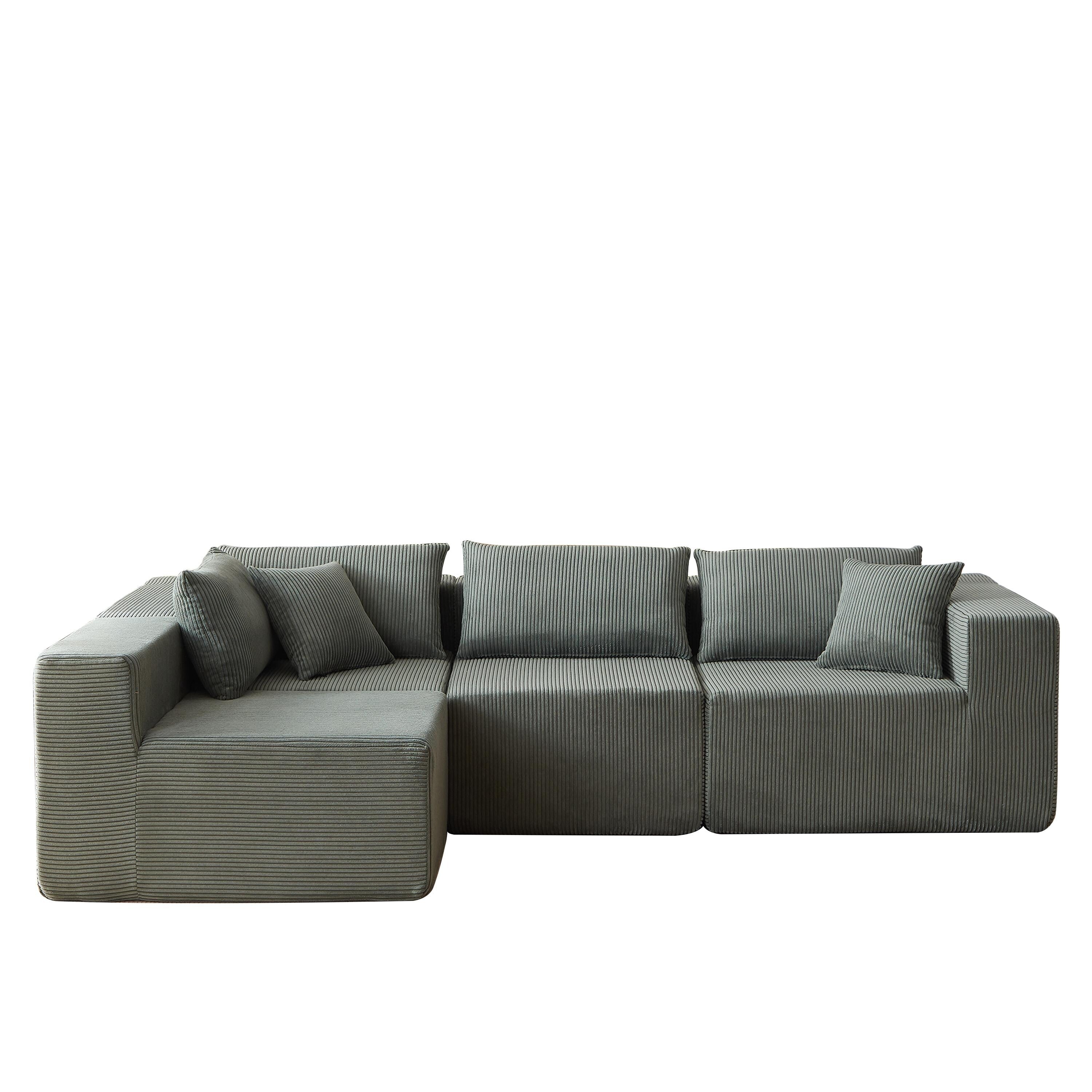 104-Inch Corduroy Modular L Shaped Sectional Sofa,Floor Couch Set,Foam-Filled Compressed Sofa,4 PC Free Combination