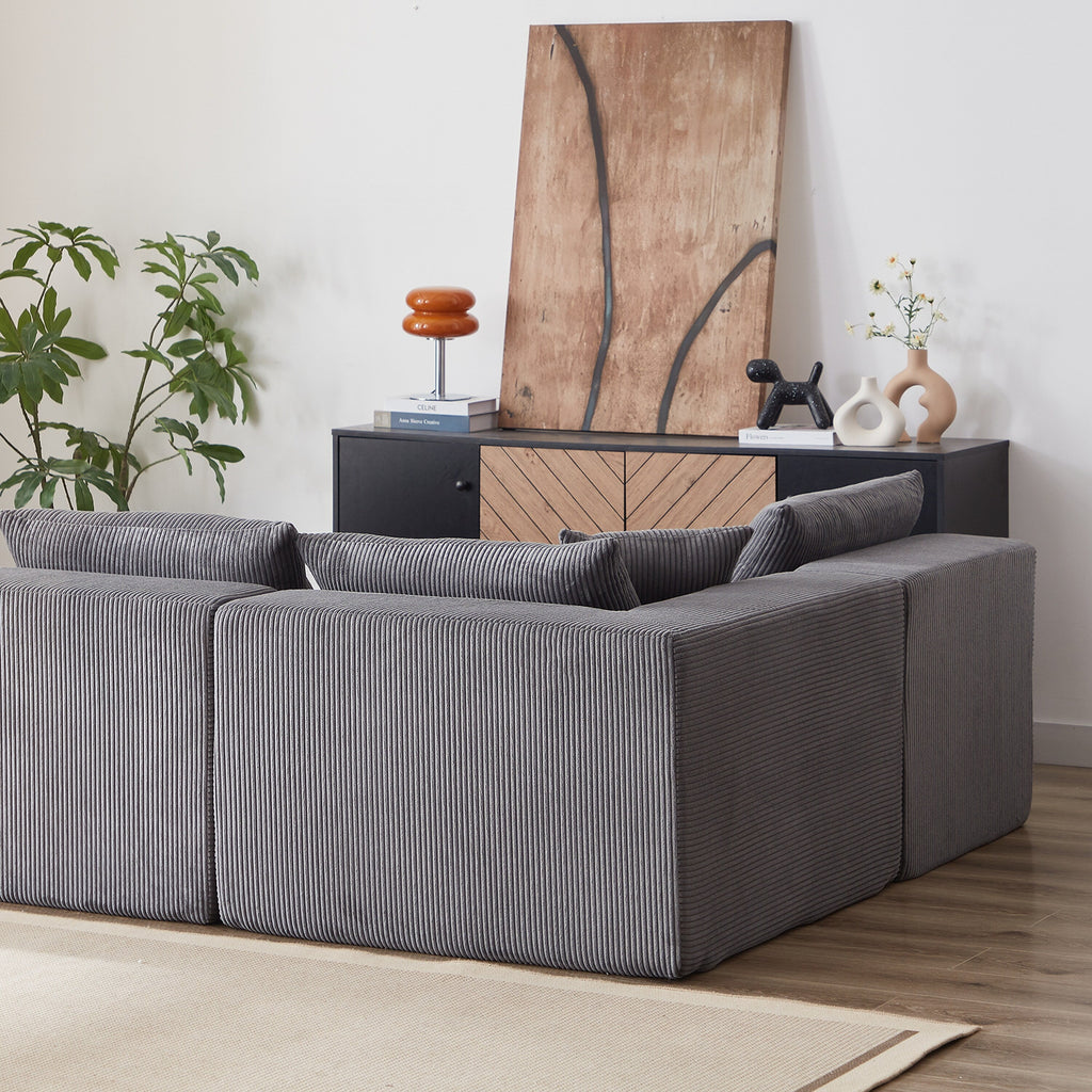 104-Inch Corduroy Modular L Shaped Sectional Sofa,Floor Couch Set,Foam-Filled Compressed Sofa,4 PC Free Combination