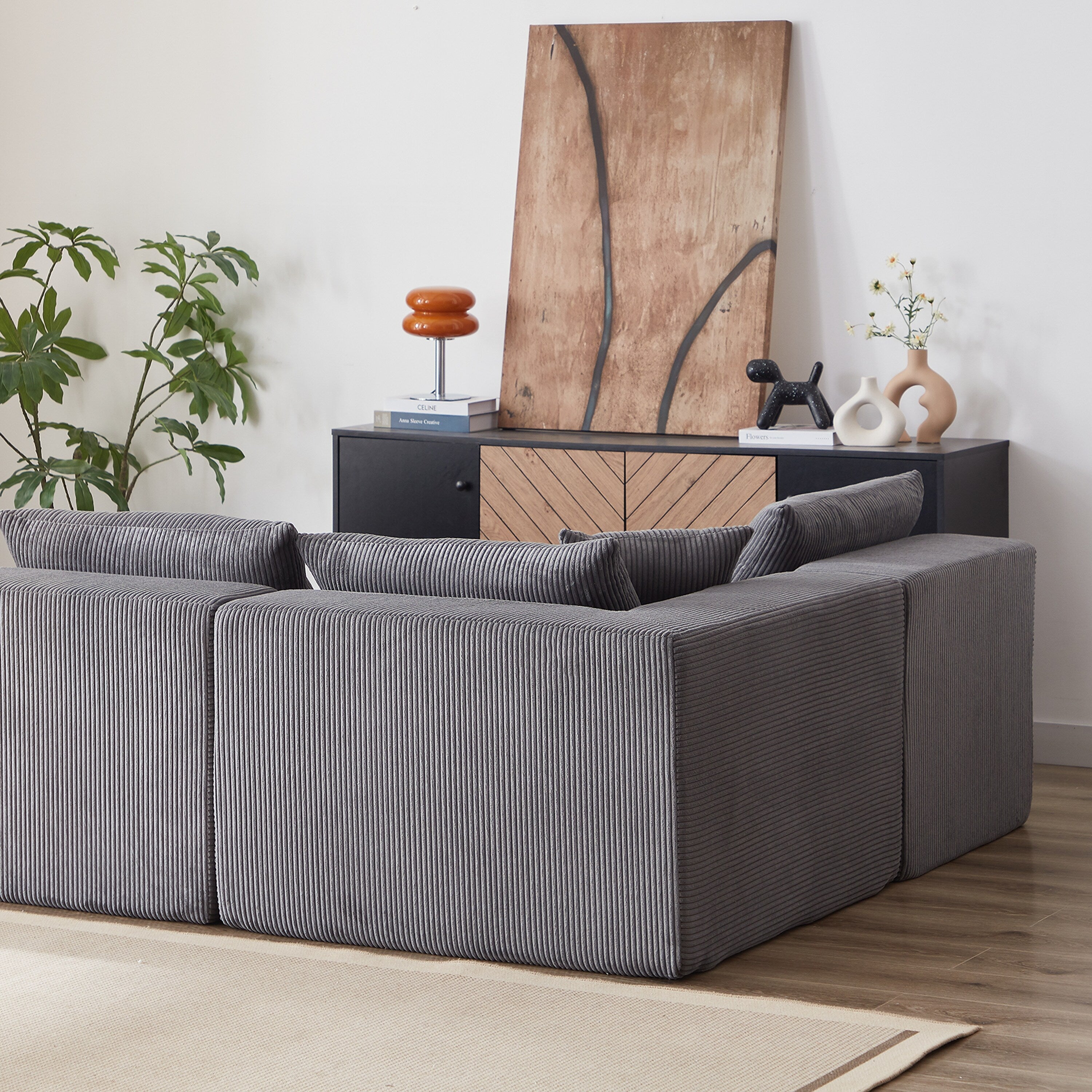 104-Inch Corduroy Modular L Shaped Sectional Sofa,Floor Couch Set,Foam-Filled Compressed Sofa,4 PC Free Combination