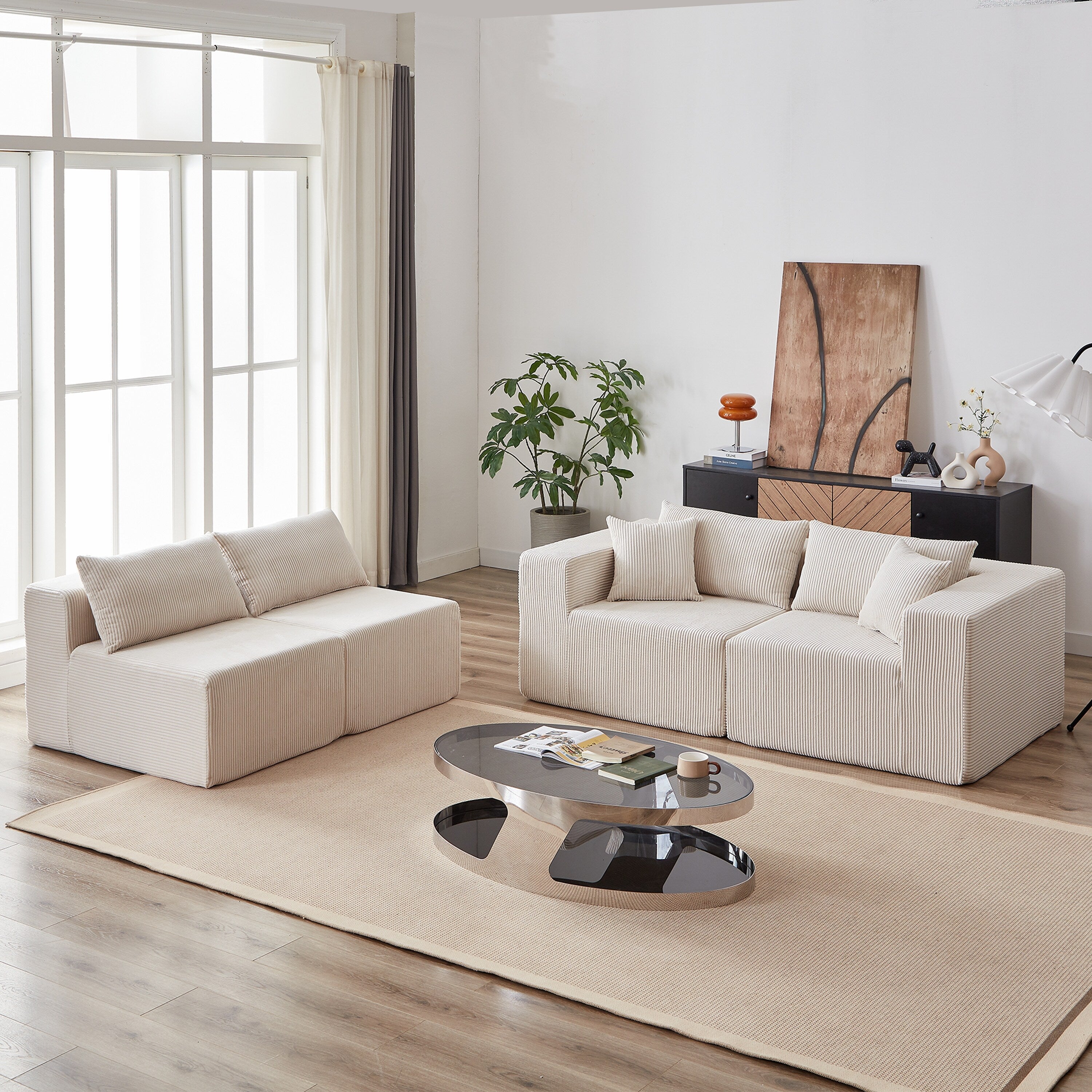 104-Inch Corduroy Modular L Shaped Sectional Sofa,Floor Couch Set,Foam-Filled Compressed Sofa,4 PC Free Combination