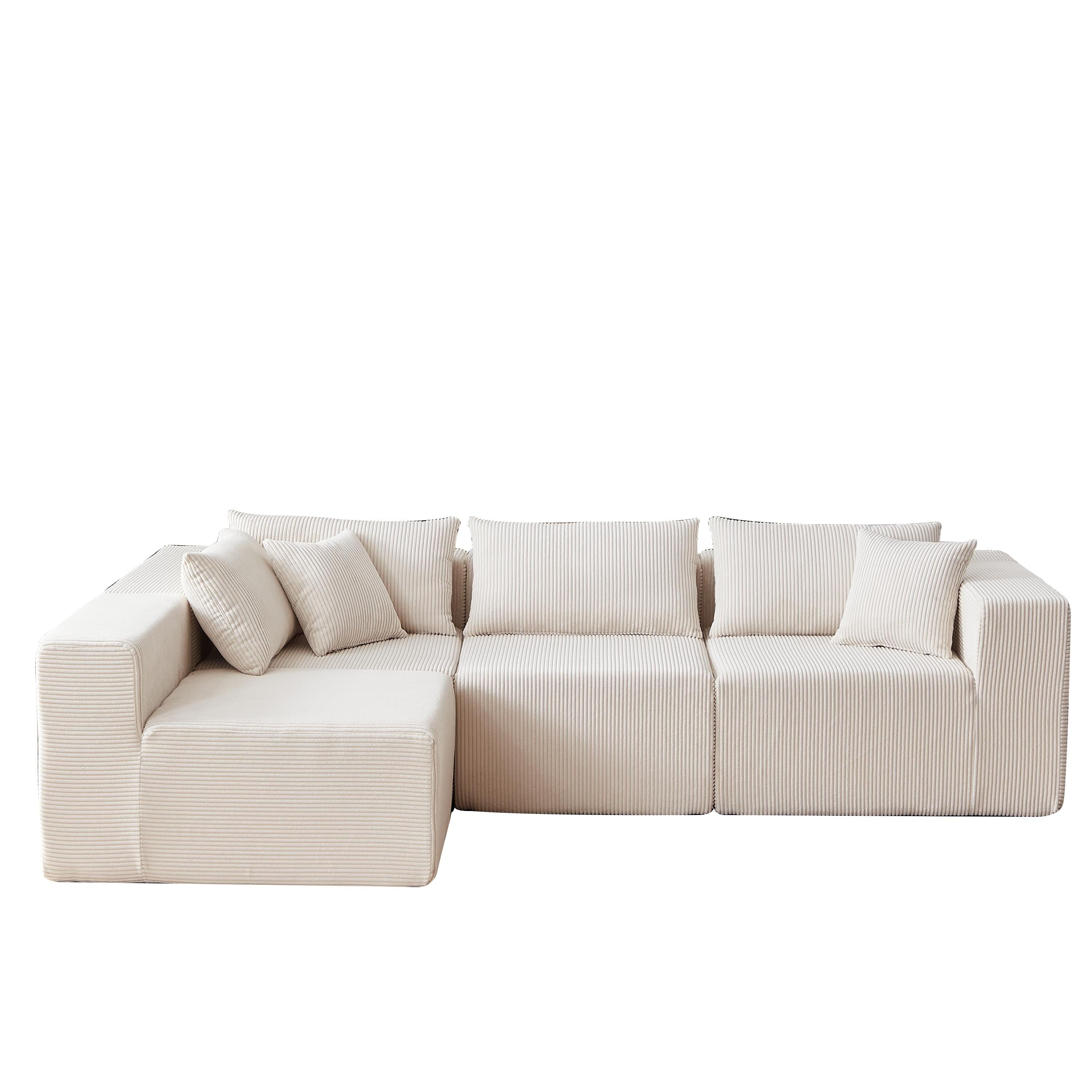 104-Inch Corduroy Modular L Shaped Sectional Sofa,Floor Couch Set,Foam-Filled Compressed Sofa,4 PC Free Combination