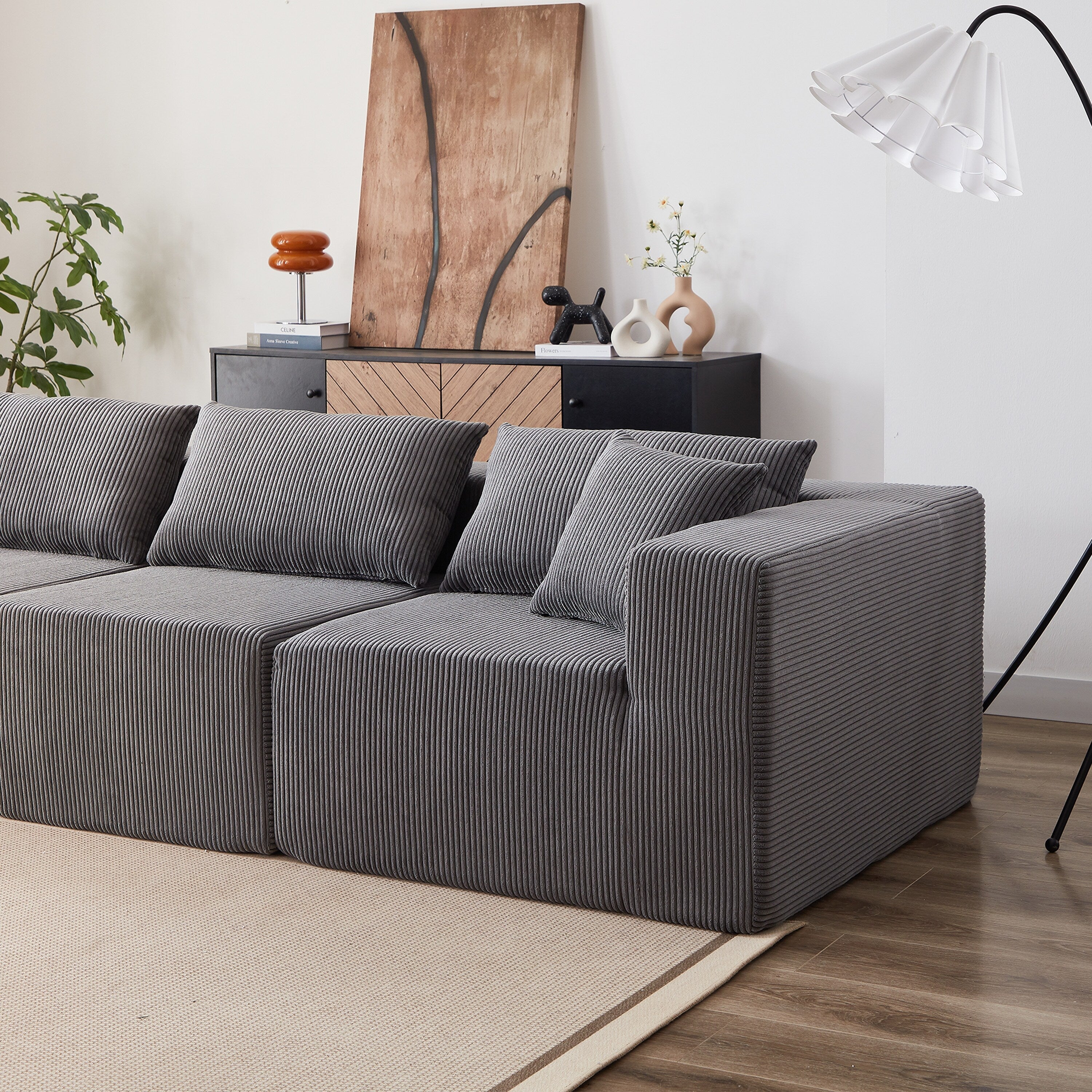 104-Inch Corduroy Modular L Shaped Sectional Sofa,Floor Couch Set,Foam-Filled Compressed Sofa,4 PC Free Combination