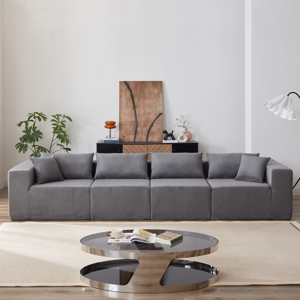 104-Inch Corduroy Modular L Shaped Sectional Sofa,Floor Couch Set,Foam-Filled Compressed Sofa,4 PC Free Combination