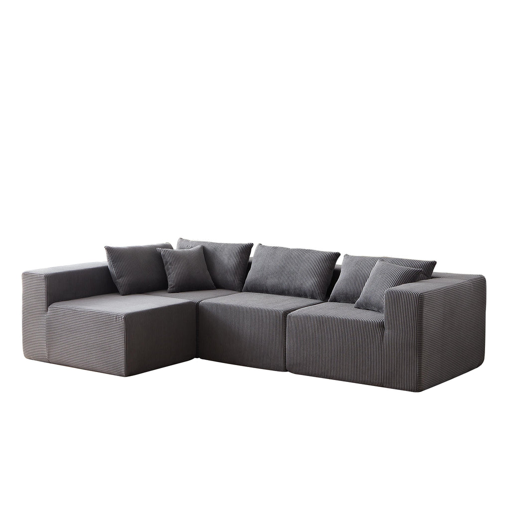 104-Inch Corduroy Modular L Shaped Sectional Sofa,Floor Couch Set,Foam-Filled Compressed Sofa,4 PC Free Combination