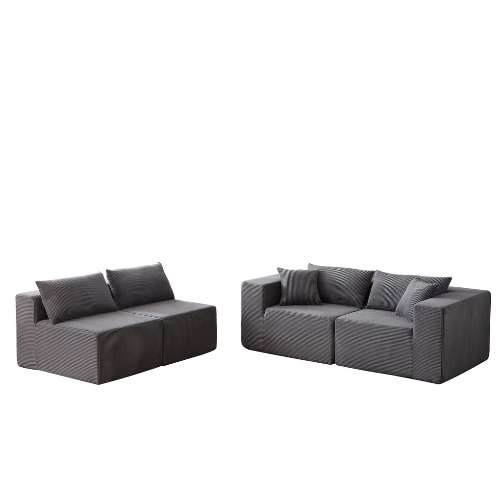 104-Inch Corduroy Modular L Shaped Sectional Sofa,Floor Couch Set,Foam-Filled Compressed Sofa,4 PC Free Combination