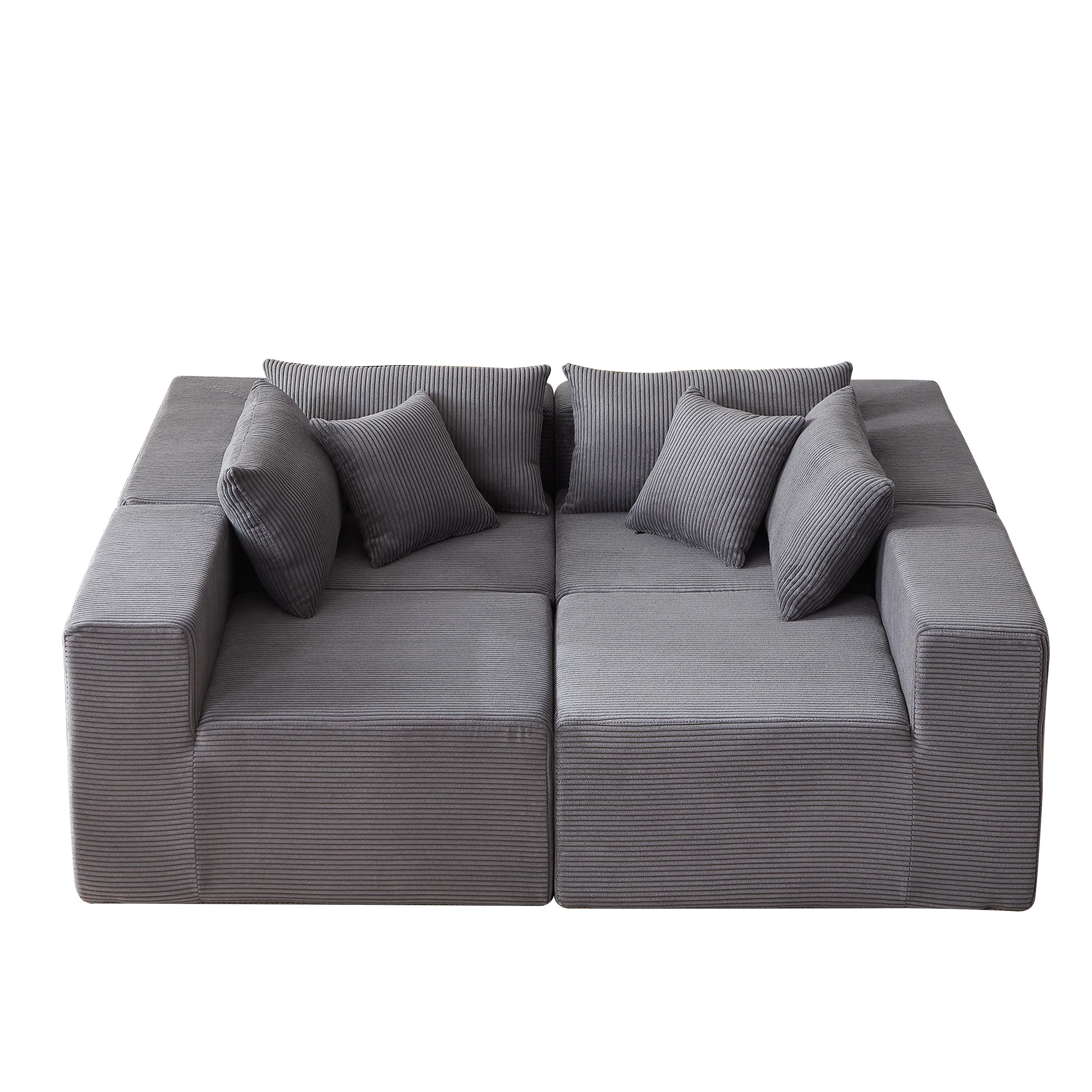 104-Inch Corduroy Modular L Shaped Sectional Sofa,Floor Couch Set,Foam-Filled Compressed Sofa,4 PC Free Combination