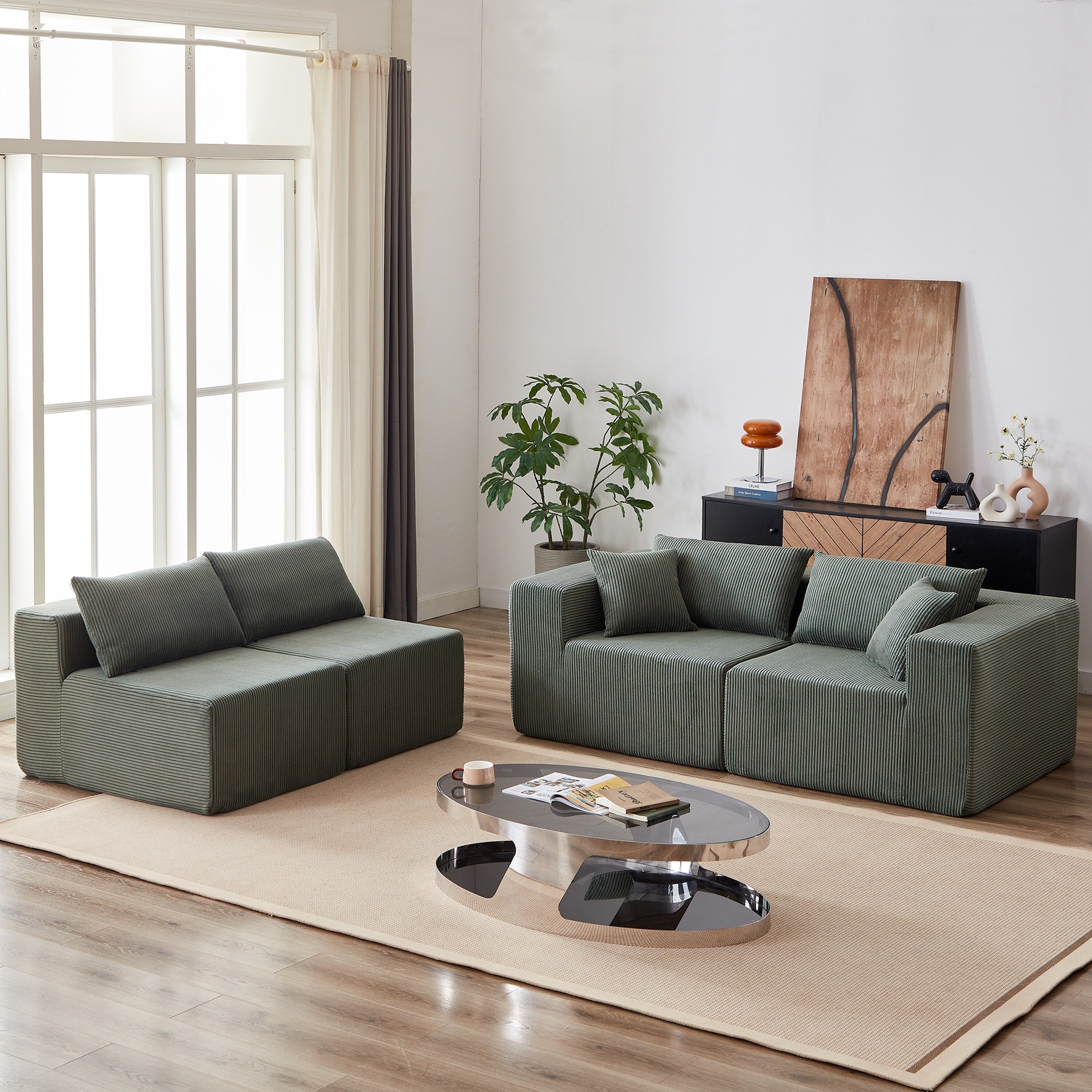 104-Inch Corduroy Modular L Shaped Sectional Sofa,Floor Couch Set,Foam-Filled Compressed Sofa,4 PC Free Combination