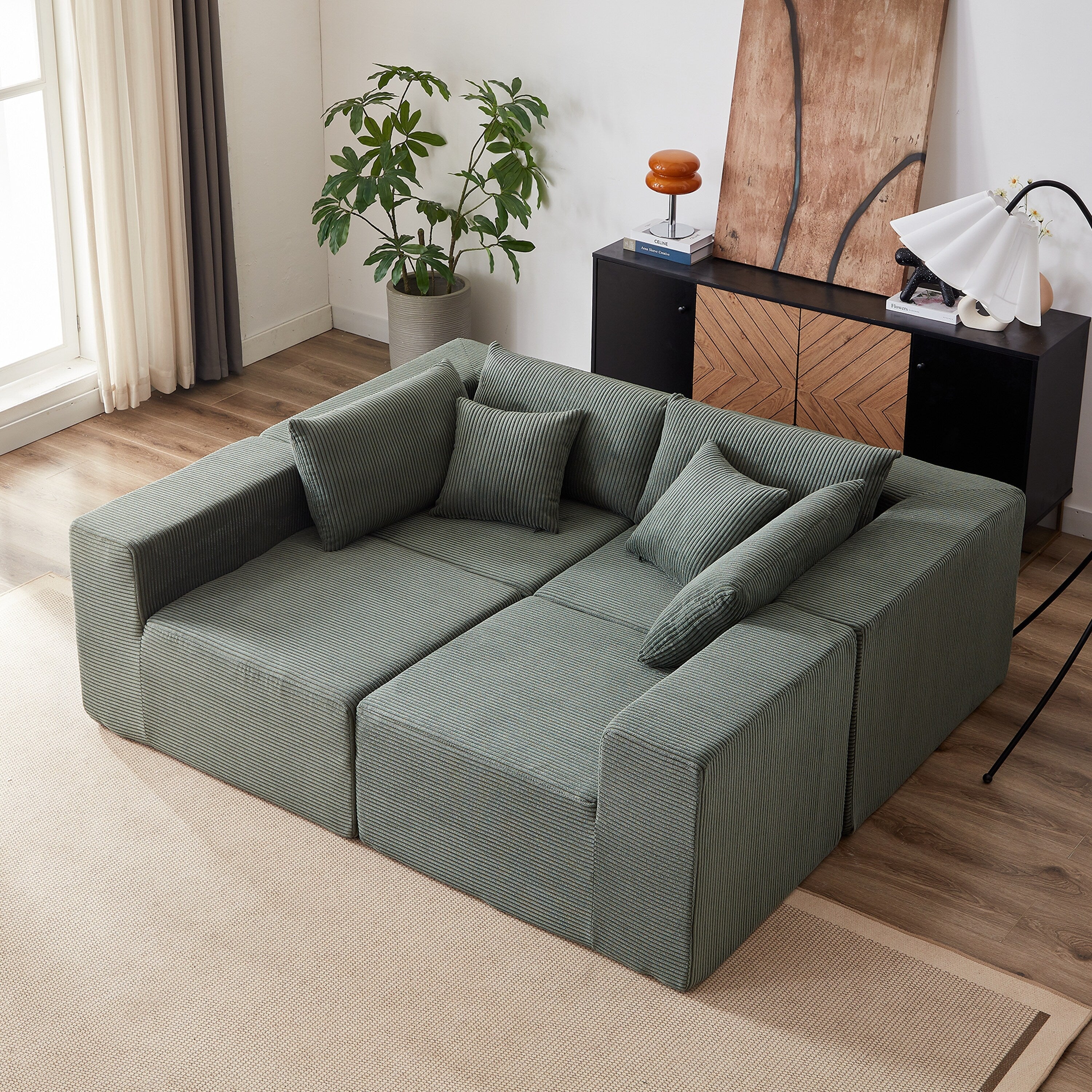 104-Inch Corduroy Modular L Shaped Sectional Sofa,Floor Couch Set,Foam-Filled Compressed Sofa,4 PC Free Combination