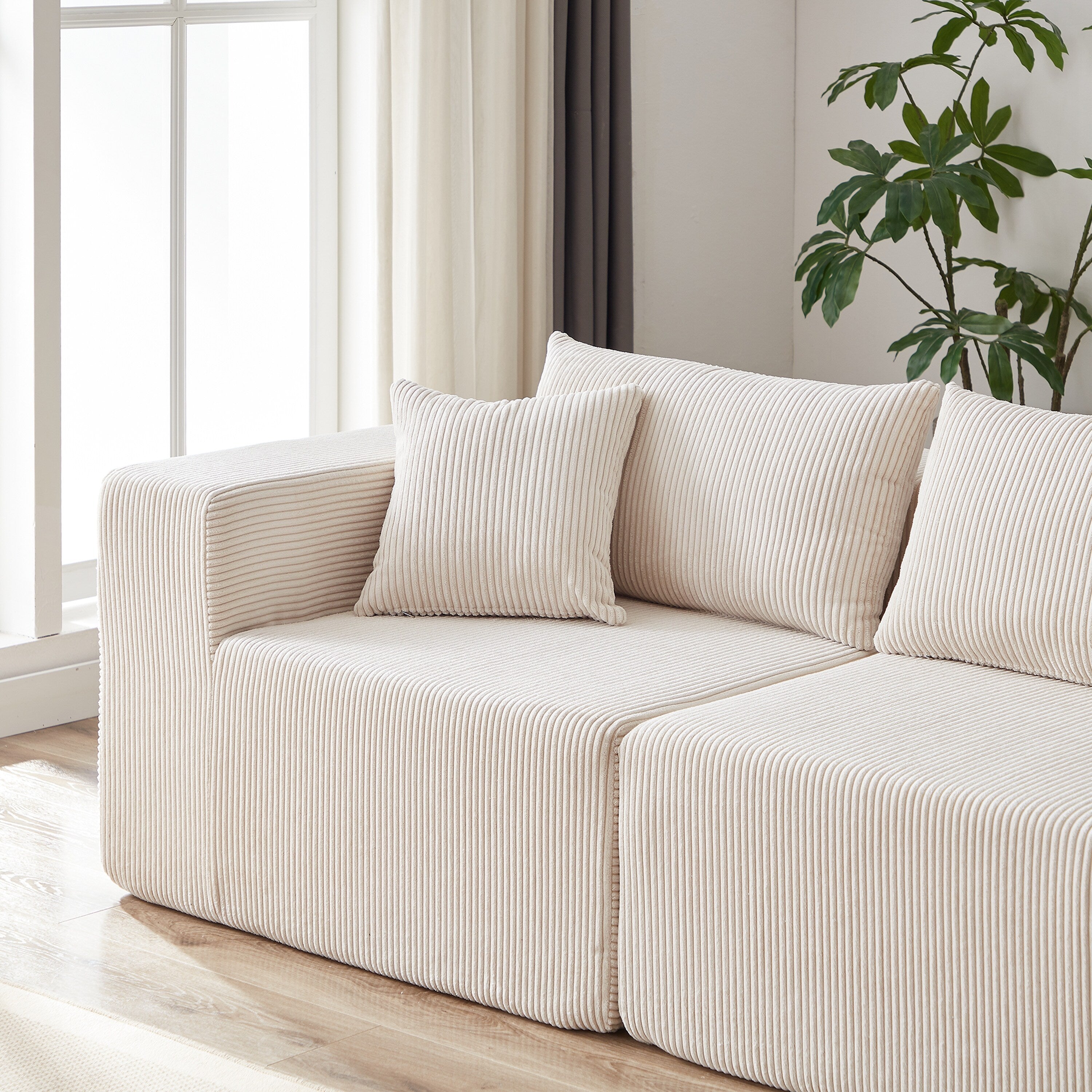 104-Inch Corduroy Modular L Shaped Sectional Sofa,Floor Couch Set,Foam-Filled Compressed Sofa,4 PC Free Combination