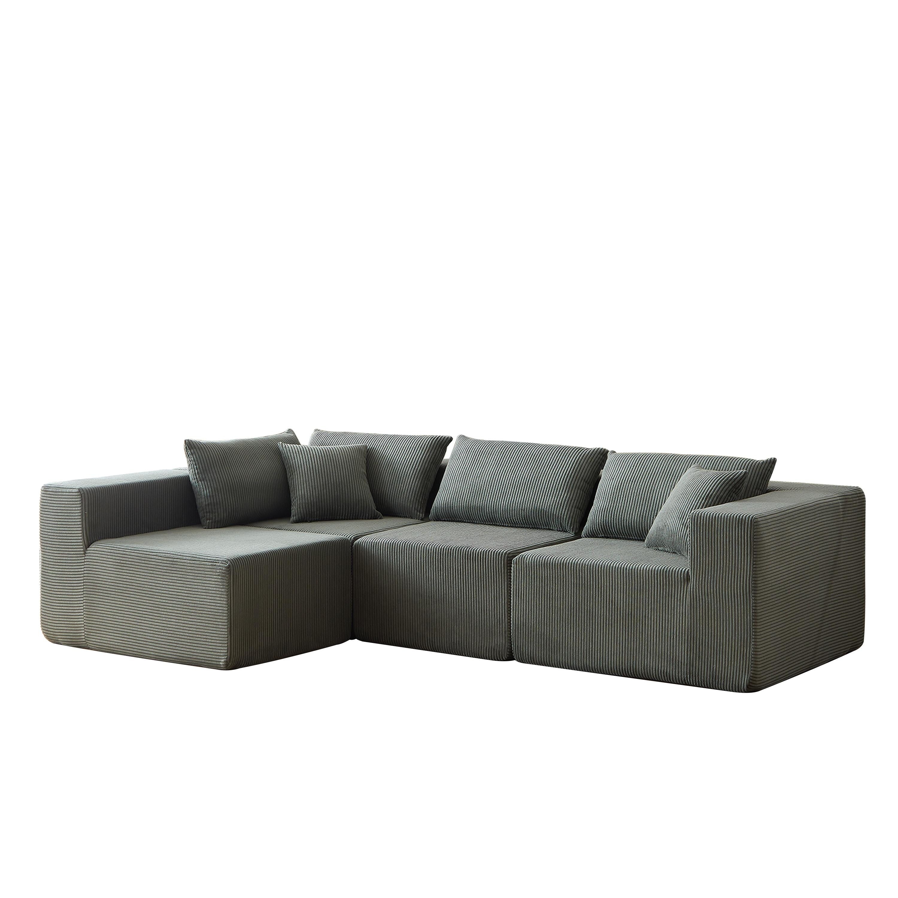 104-Inch Corduroy Modular L Shaped Sectional Sofa,Floor Couch Set,Foam-Filled Compressed Sofa,4 PC Free Combination