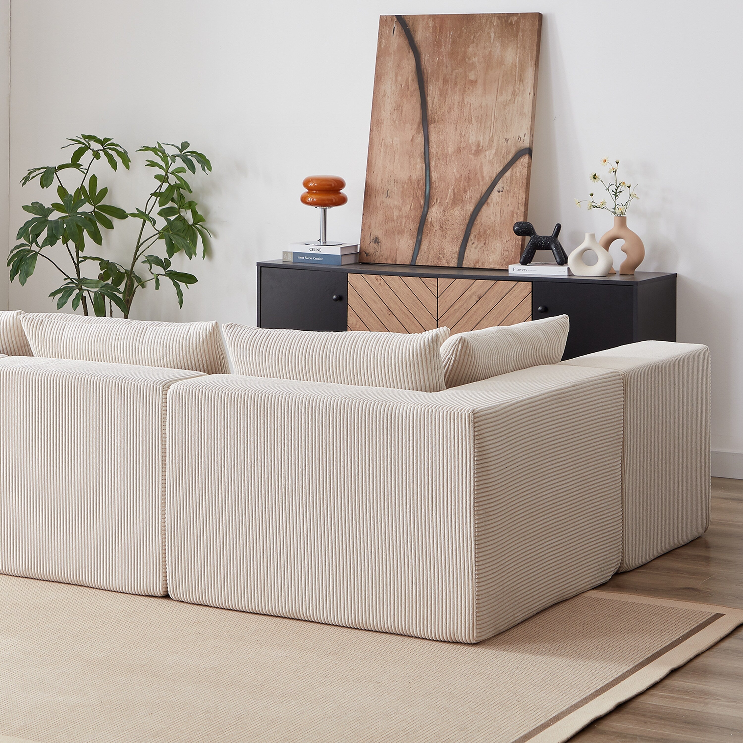 104-Inch Corduroy Modular L Shaped Sectional Sofa,Floor Couch Set,Foam-Filled Compressed Sofa,4 PC Free Combination