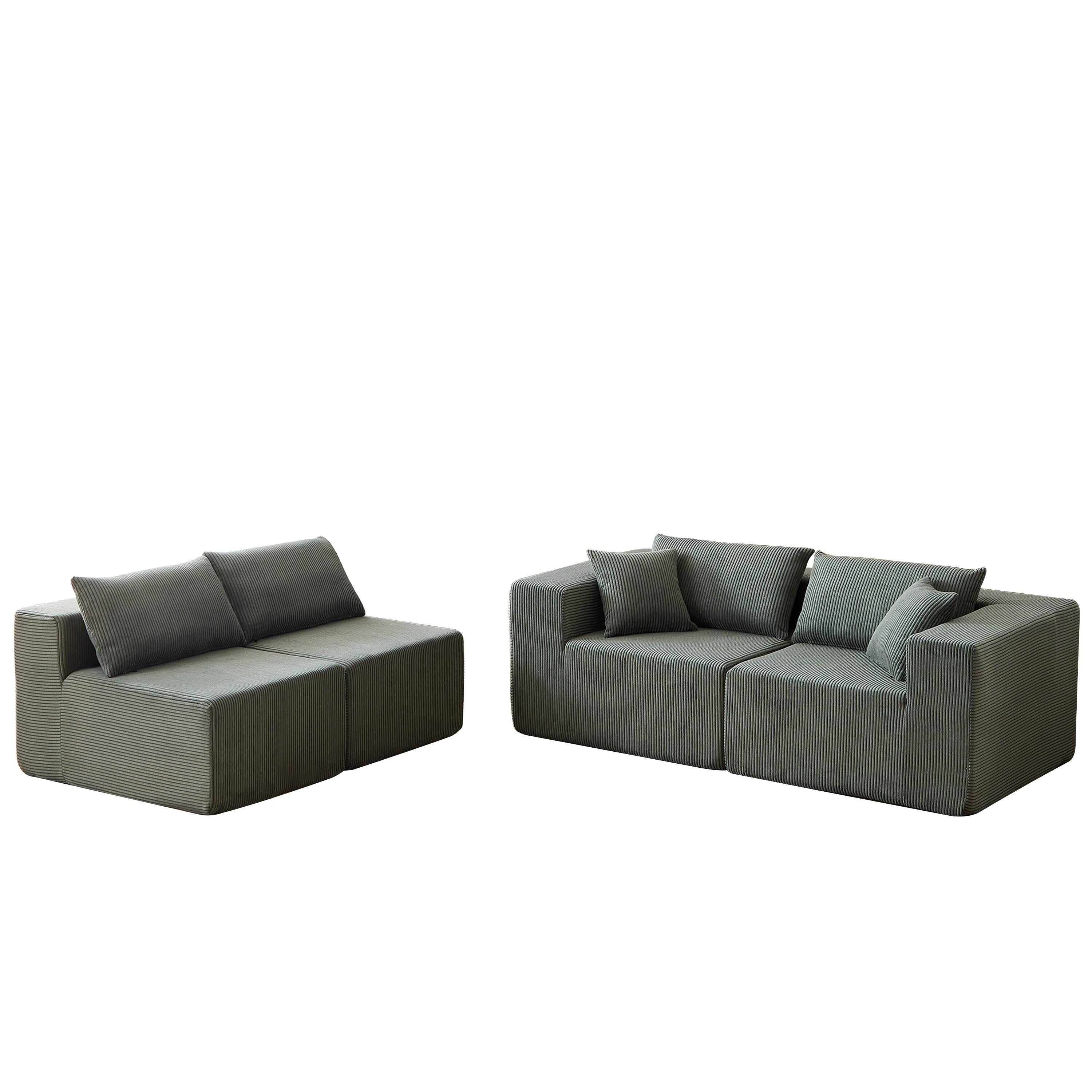 104-Inch Corduroy Modular L Shaped Sectional Sofa,Floor Couch Set,Foam-Filled Compressed Sofa,4 PC Free Combination