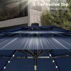 MAISON ARTS 10ft 3 Tier Auto-tilt Patio Umbrella Outdoor Double Vented Umbrella with LED Lights