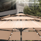 MAISON ARTS 10ft 3 Tier Auto-tilt Patio Umbrella Outdoor Double Vented Umbrella with LED Lights