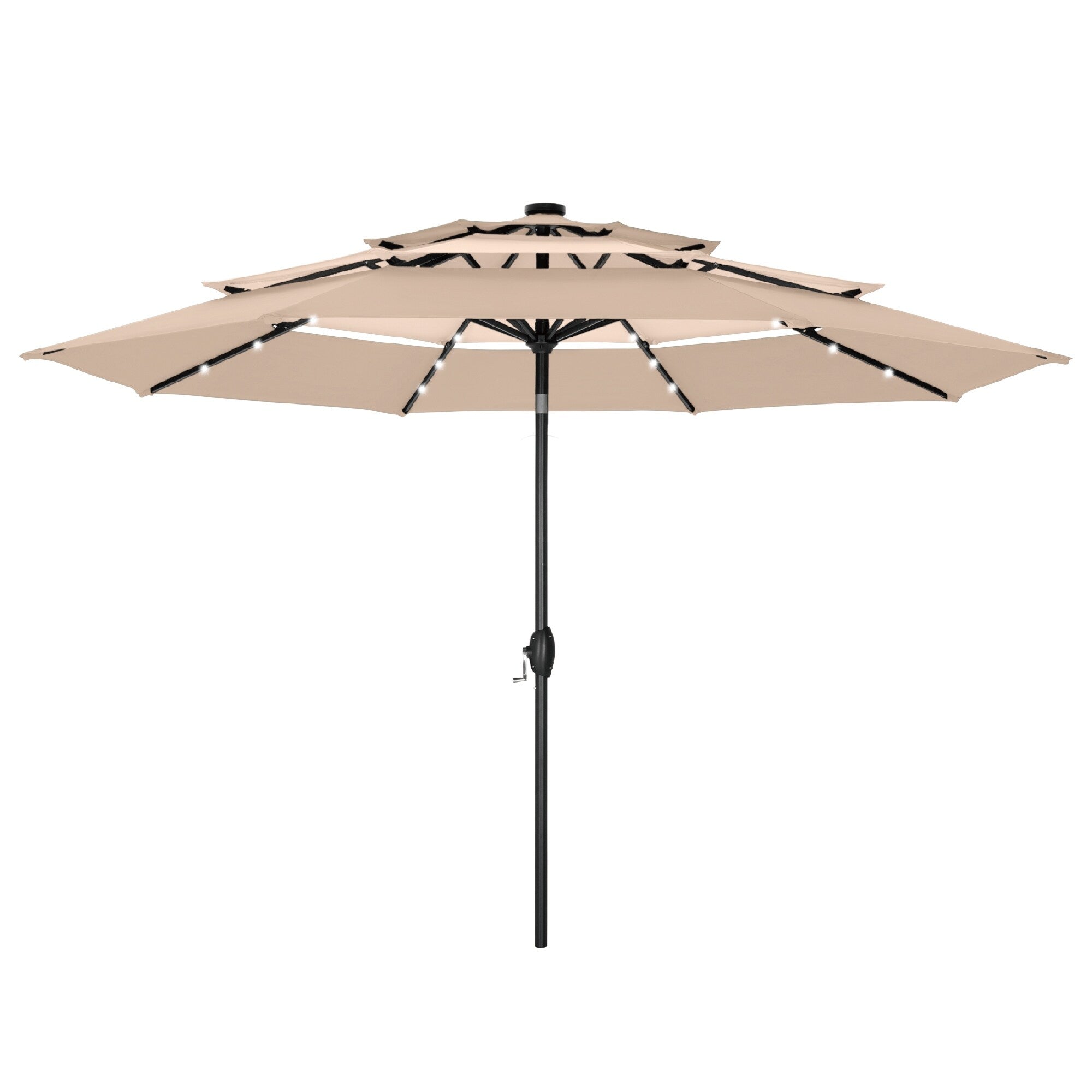 MAISON ARTS 10ft 3 Tier Auto-tilt Patio Umbrella Outdoor Double Vented Umbrella with LED Lights