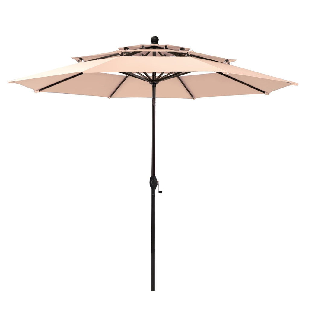 MAISON ARTS 10ft 3 Tier Auto-tilt Patio Umbrella Outdoor Double Vented Umbrella with LED Lights